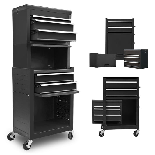 Torin ATB225XBB Rolling Tool Chest for Home & Garage Workshop: 3-in-1 Tool Box Organizer with Lockable Wheels, Sliding Drawers and Detachable Top, Black