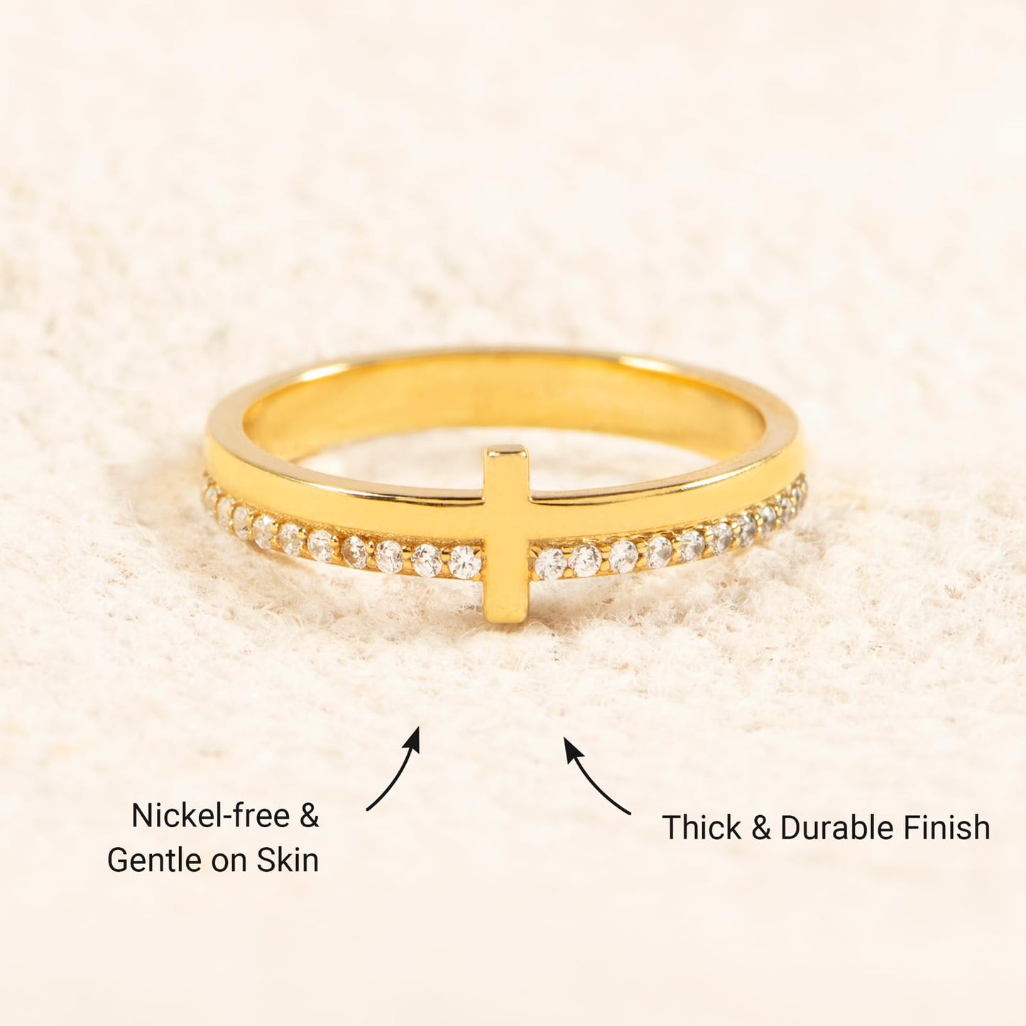 STORYJEWELLERY Purity Ring, Cross Rings for Women, Christian Ring, Gold Plated Rings for Women, Christian Jewelry, Confirmation Gifts, Baptism Gifts, Size 6