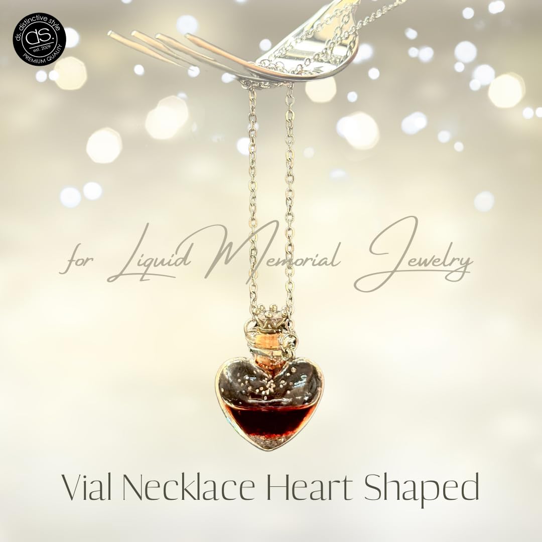 DS. DISTINCTIVE STYLE Vial Necklace Heart Shaped Perfume Bottle Pendant Blood Vial Necklace for Liquid Memorial Jewelry for Ashes Glass Keepsake Urn Necklace for Women