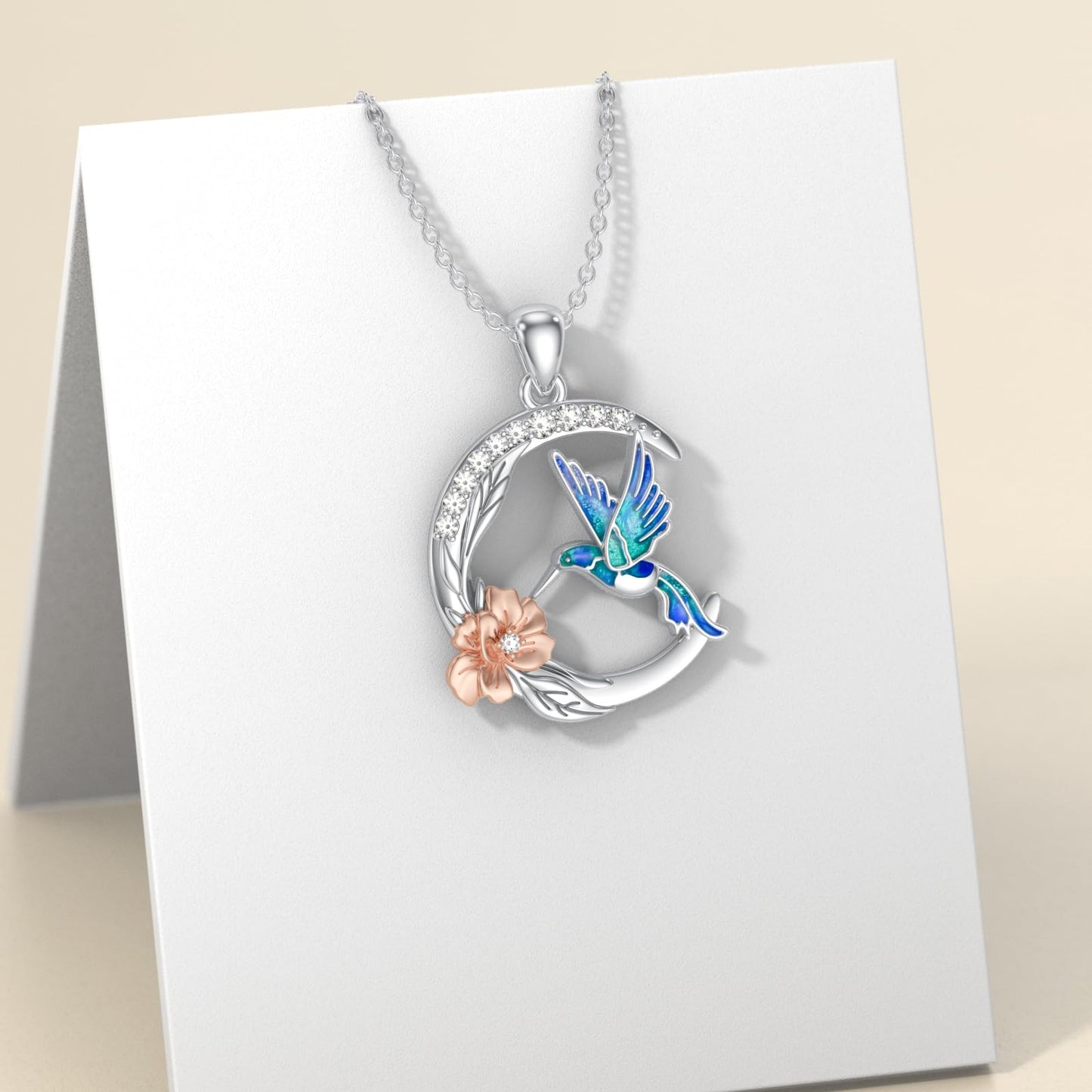 LWXIE Diamond Hummingbird Necklace for Women 925 Sterling Silver Hummingbird Pendant Necklace Animal Jewelry Christmas Birthday Gifts for Mom Wife Girlfriend