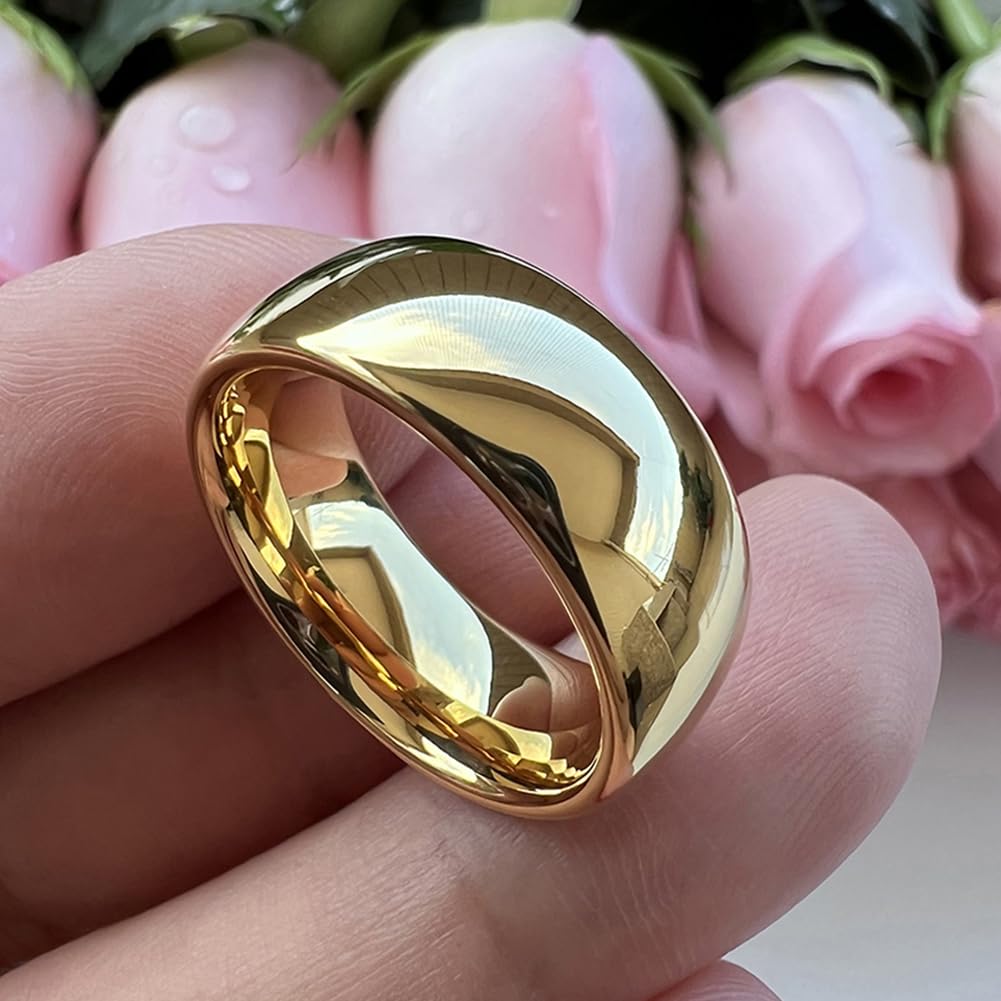 TUTISS 8mm Gold Tungsten Rings for Men Women Engagement Wedding Bands Domed Polished Comfort Fit Size 13
