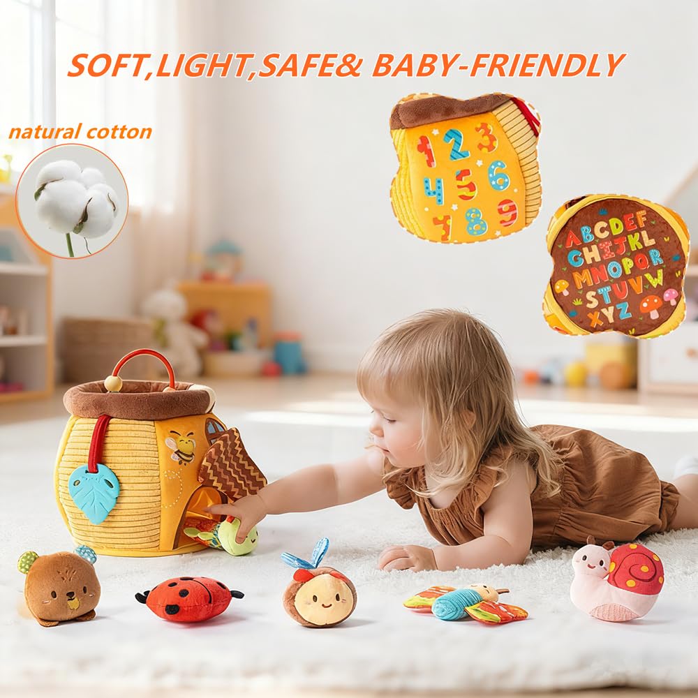 Baby Toys 6-12 Months- Surprise Soft Barn with Stuffed Animals, Rattle, Crinkle Paper, Squeaker, Mirror, Busy Montessori Soft Toys for Toddlers 0-3 Years Old, 1 Year Old Boy Girl Gifts