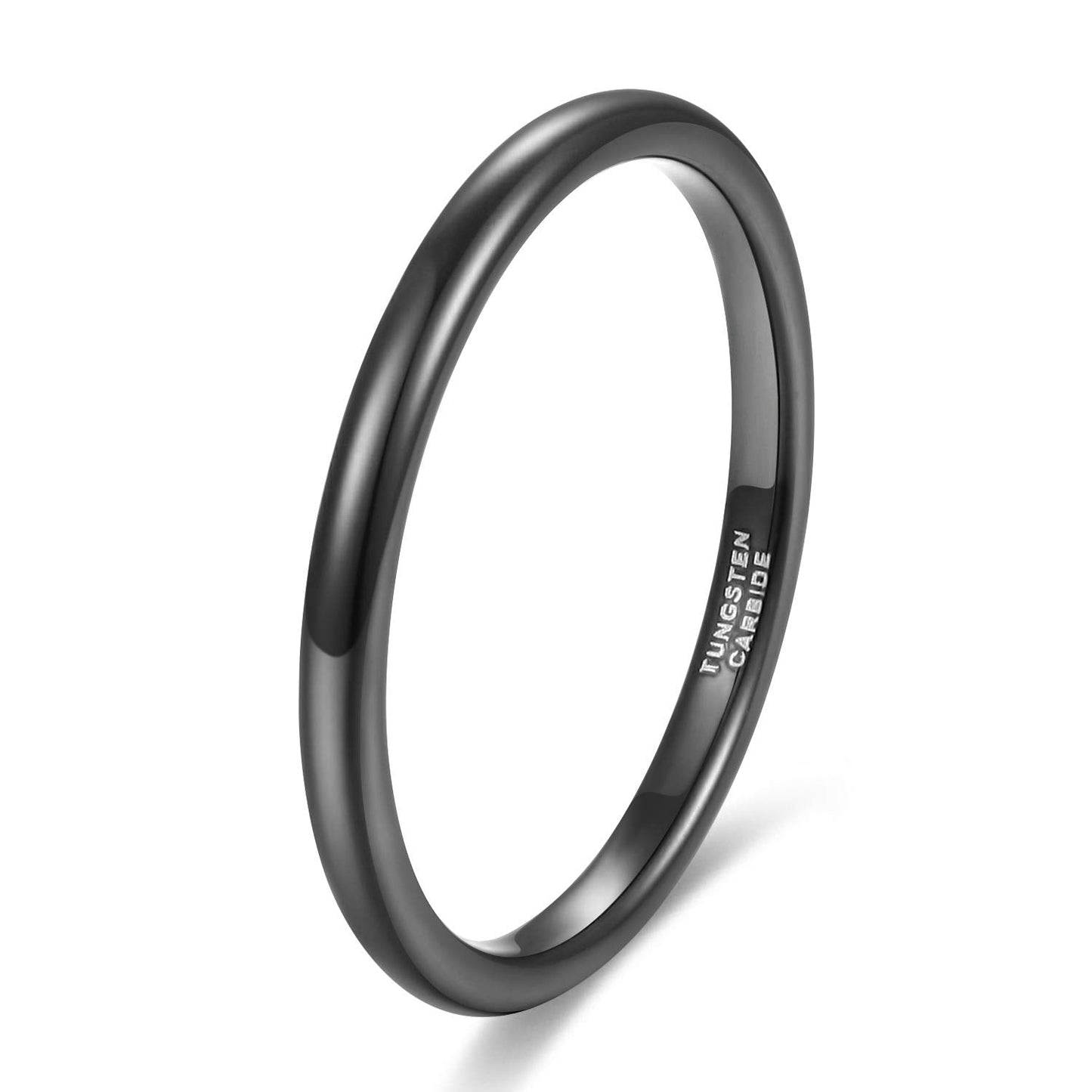 TRUMIUM 2mm Tungsten Rings for Women Men Thin Wedding Bands Engagement Promise Wedding Ring Beveled Edges Plain Domed Size 5