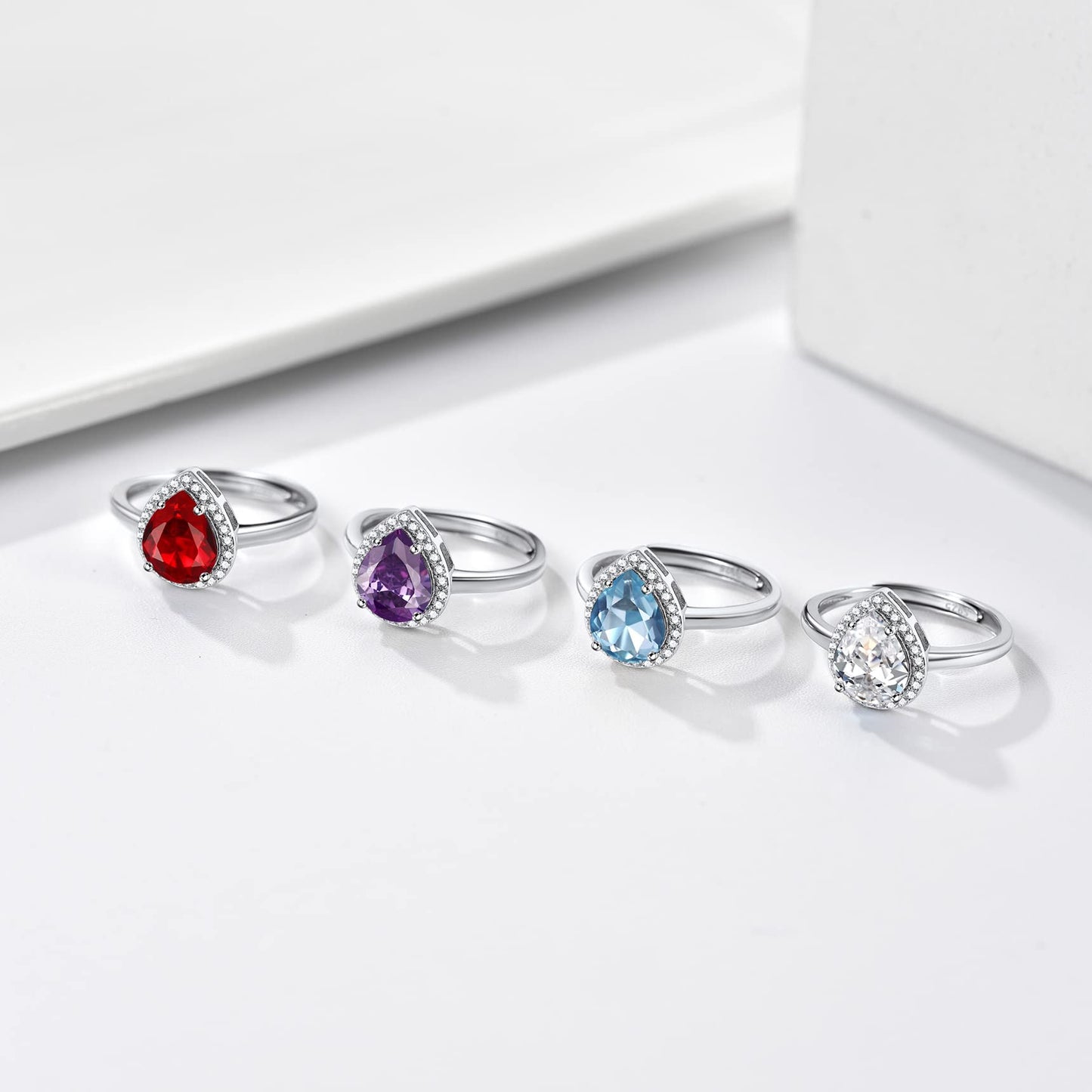 Bestyle 925 Sterling Silver Teardrop Cut Gemstone Cubic Zirconia Rings for Women April White Diamond Rings, Statement and Promise Ring for Engagement/Wedding/Anniversary/Valentines Day