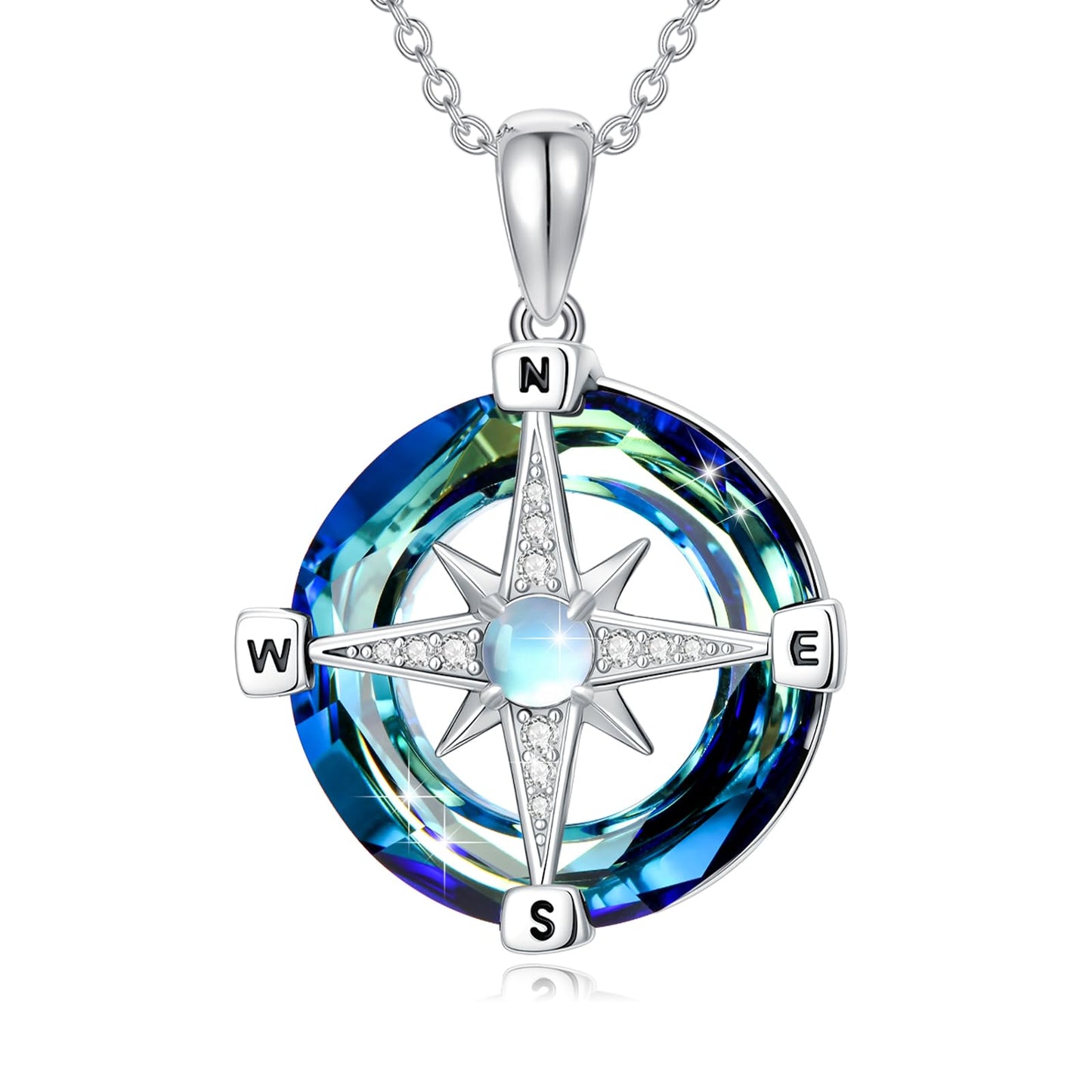 Silikepa Compass Necklace for Women 925 Sterling Silver Compass North Star Pendant Necklace with Zircon Graduation Season Jewelry Gift for Women