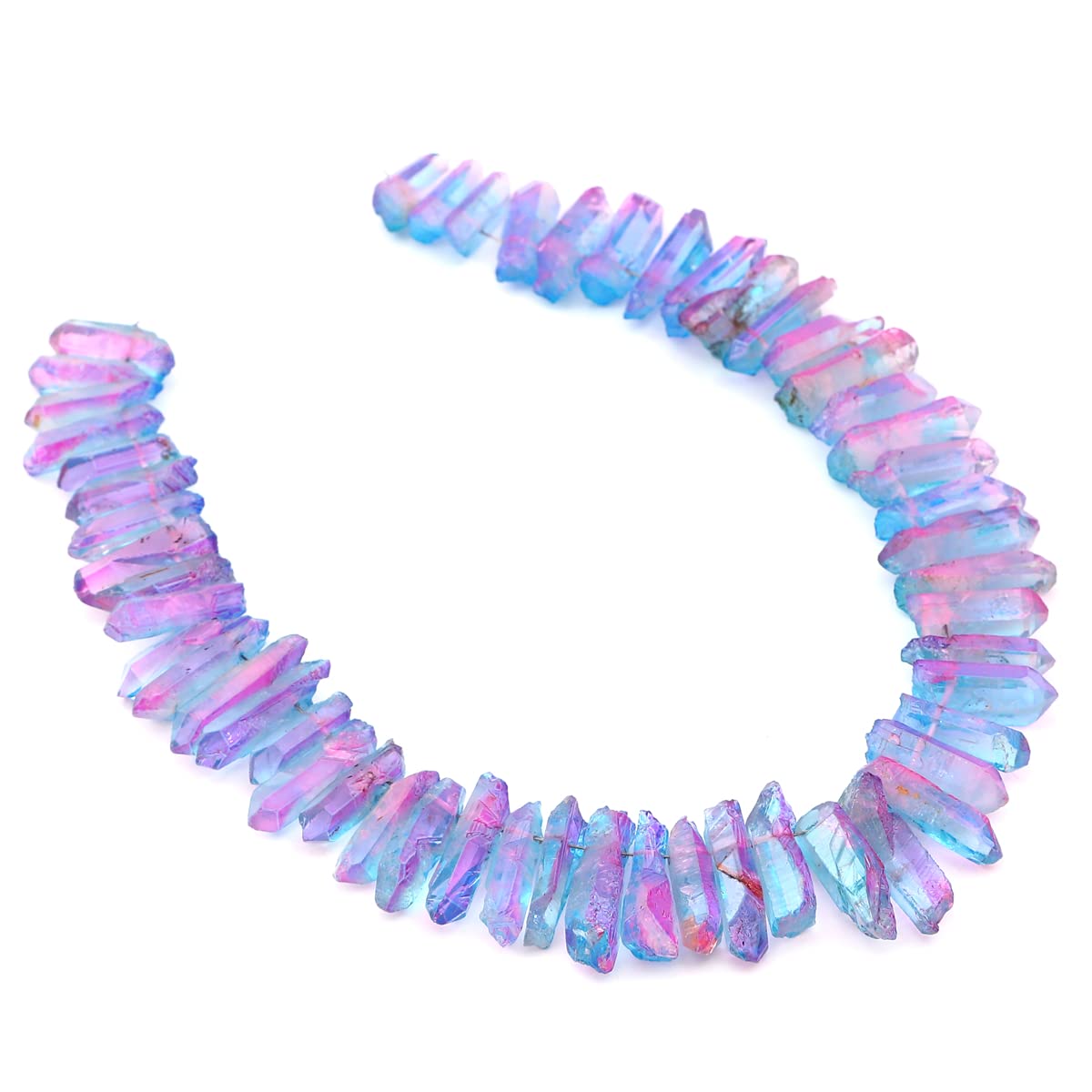 BEADIA Blue/Purple Titanium Coated Crystal Quartz Spike Point Stick Beads Rough 1.0"-1.5" for Jewelry Making 15 Inch/Strand