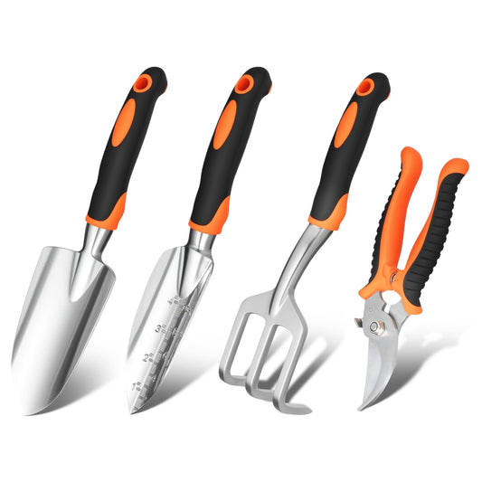 Ocean Ice Garden Tool Set, 4Pcs Aluminum Heavy Duty Gardening Tool Set, Include Shovel, Transplant Trowel, Hand Cultivator and Shear with Rubberiz NonSlip Ergonomic Handle, Gardening Kit for Women Men