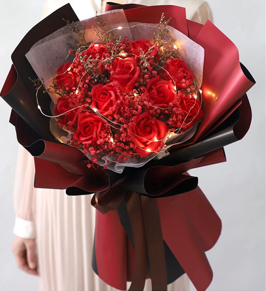 NatureMan 20 Sheets Double-Sided Colors Flower Wrapping Paper,Waterproof Valentine's Day Bouquet Wrapping Paper 22.8x22.8Inch Florist Supplies(Black+Wine red)