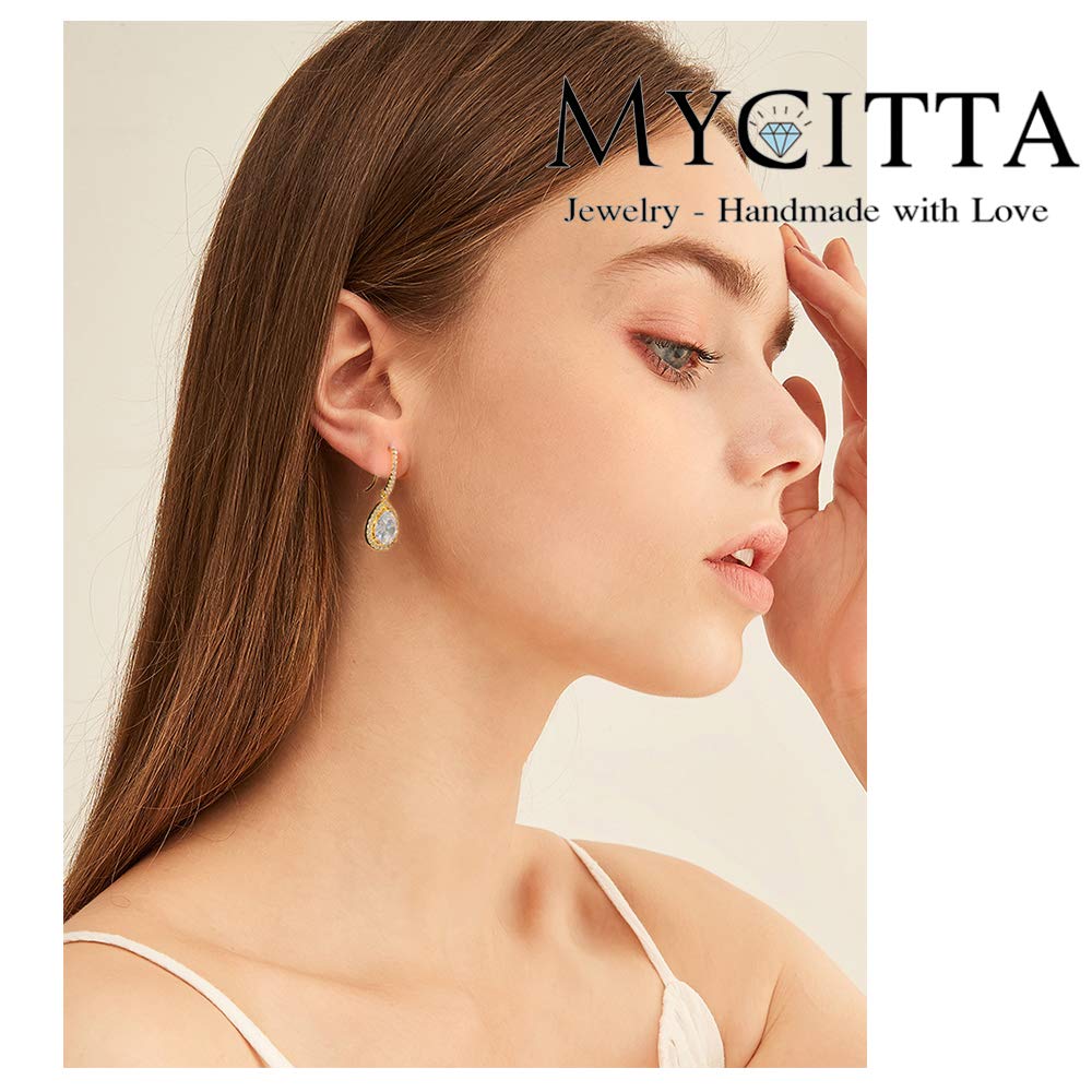 Mycitta Bridal Jewelry Set for Wedding - 18k Gold Plated Teardrop Cubic Zirconia Crystal CZ Drop Earrings Pendant Necklace Set for Bride Bridesmaids Prom Party Formal Jewelry Set Women