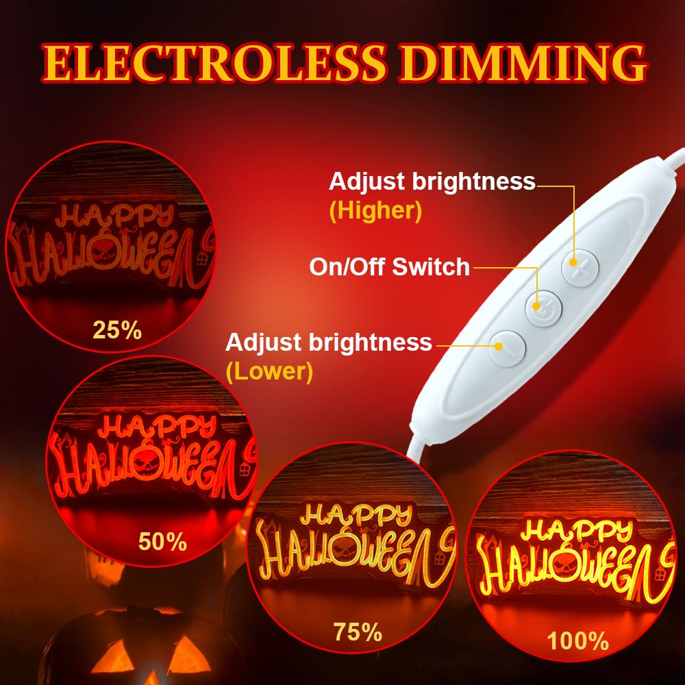 Halloween Neon Sign LED Happy Halloween Neon Light for Wall Decor USB Powered Acrylic Dimmable Pumpkin Light Up Sign for Halloween Decorations Window Home Bar Party Holiday Gifts