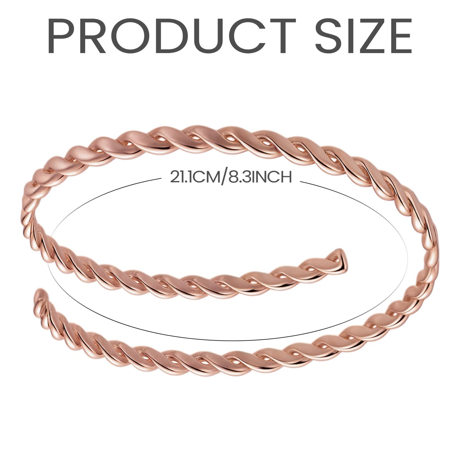 Tondiamo 99.99% Copper Bracelets for Women, 12 Inch Twisted Bangle Bracelet Adjustable Solid Copper Jewelry for Women Health Jewelry Gift