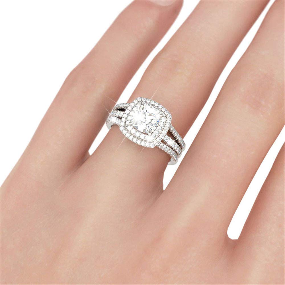 Jeulia Brilliant Classic Band Rings Sets for Women 925 Sterling Silver Fashion Ring Sets Wedding Engagement Anniversary Promise Ring Bridal Sets Jewelry (6.0(U.S))