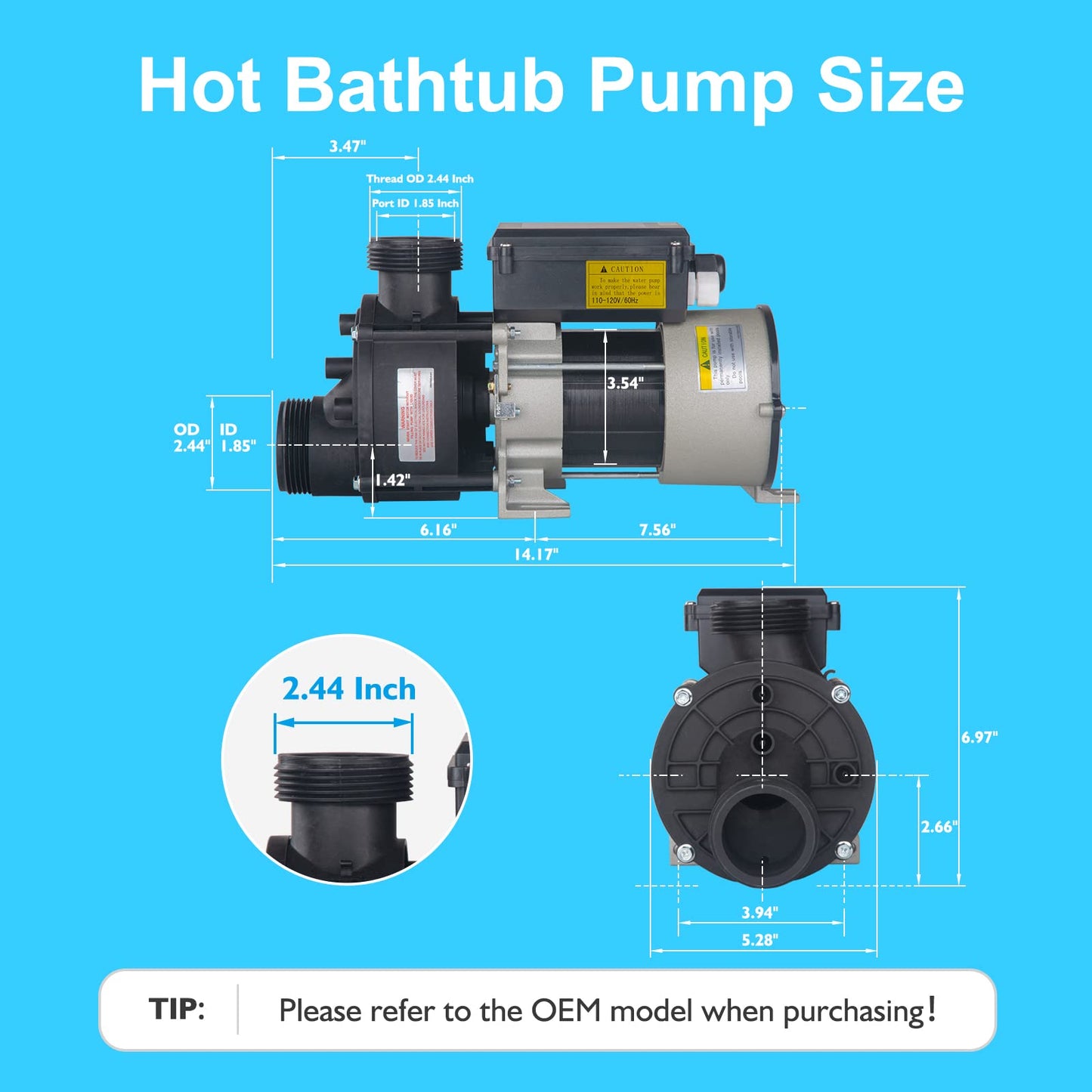 LINGXIAO 1.5HP Bath Pump & Hot Tub Bath Pump - LX Pump Motor 110V - 120V, 1.5" Port, Compatible with OEM models - (Model: WCH150)