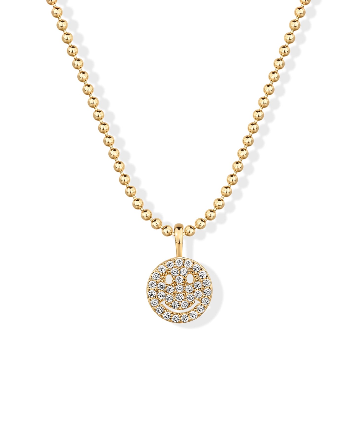PAVOI 14K Yellow Gold Plated Smiley Face Pendant Necklace for Women with Cubic Zirconia | Happy Chain Necklace