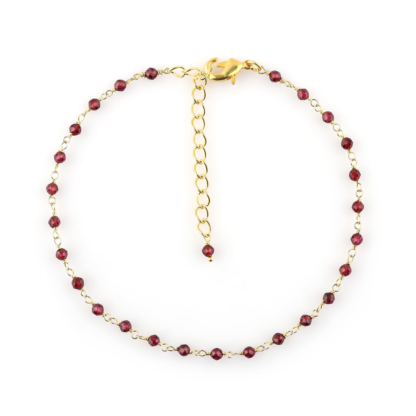 JOR Natural Garnet Beaded Rosary Anklet, Handmade Craft, Anklet Beads Bracelet, Chakra Healing Anklet, Gemstone Women Jewelry, Dainty Gold Plated Anklet 9 inch + 2 inch (1pcs)