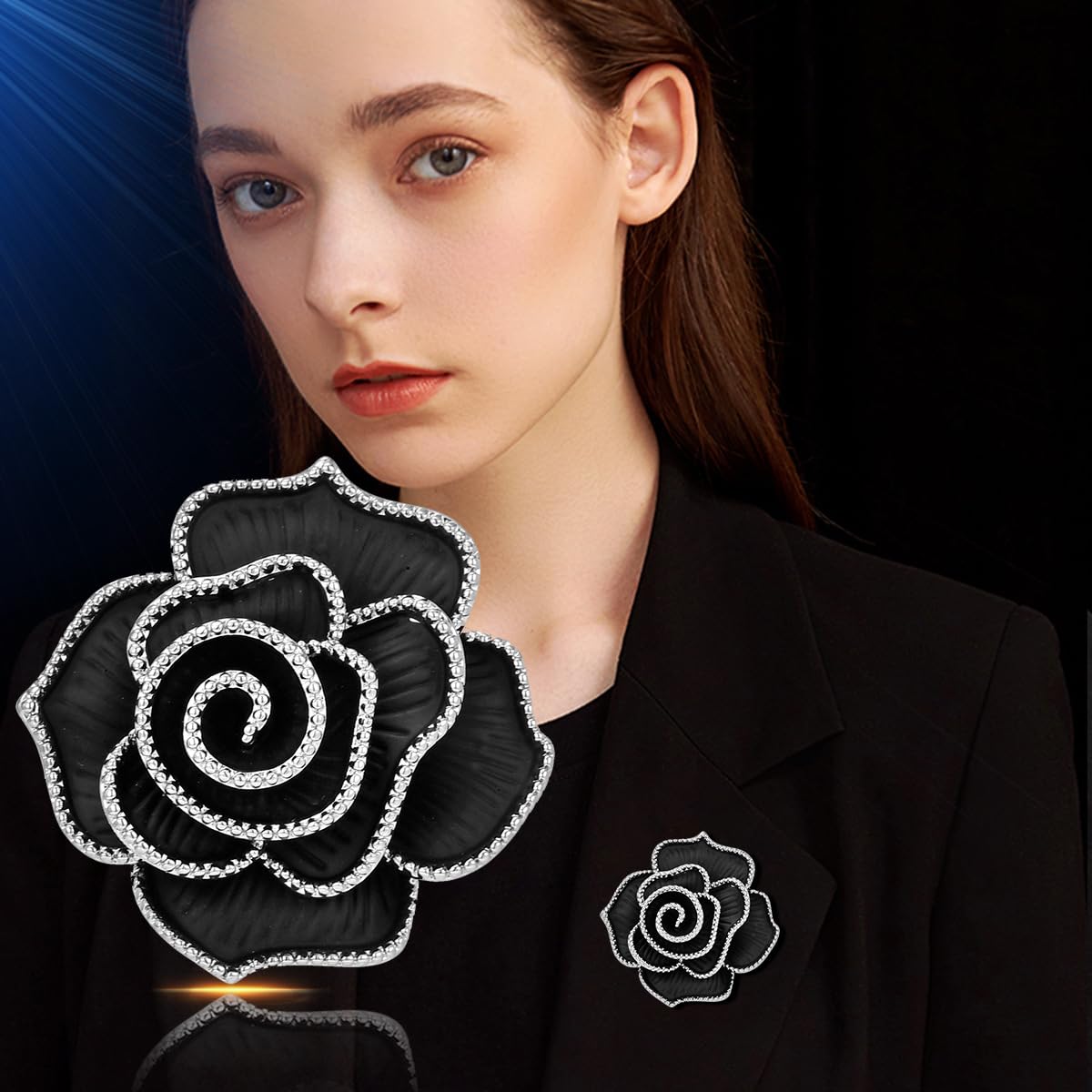 UNVAK Black Rose Brooch for Women Rhinestone Rose Brooches Pin Black Rose Lapel Pin Jewelry Mother's Day Wedding Gifts for Mom Wife