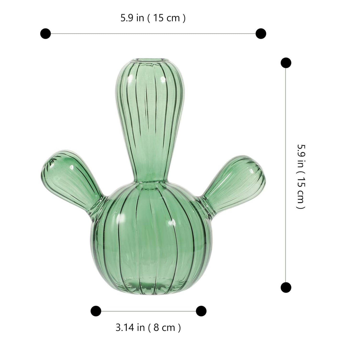 Ipetboom Cactus Shaped Glass Vase Decorative Terrarium Jar Hydroponic Plant Container for Home Décor Green Glass Vase Ornament for Tabletop and Indoor Gardening