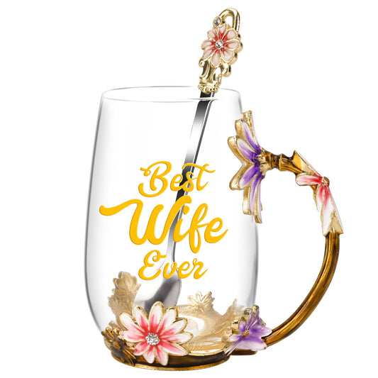 OEAGO Stocking Stuffers for Women Christmas Gifts for Mom Women Glass Coffee Enamels Mug Valentines Gifts for Her Girlfriend Wife Best Birthday Valentine's Mothers Day from Daughter Son Tea Cup