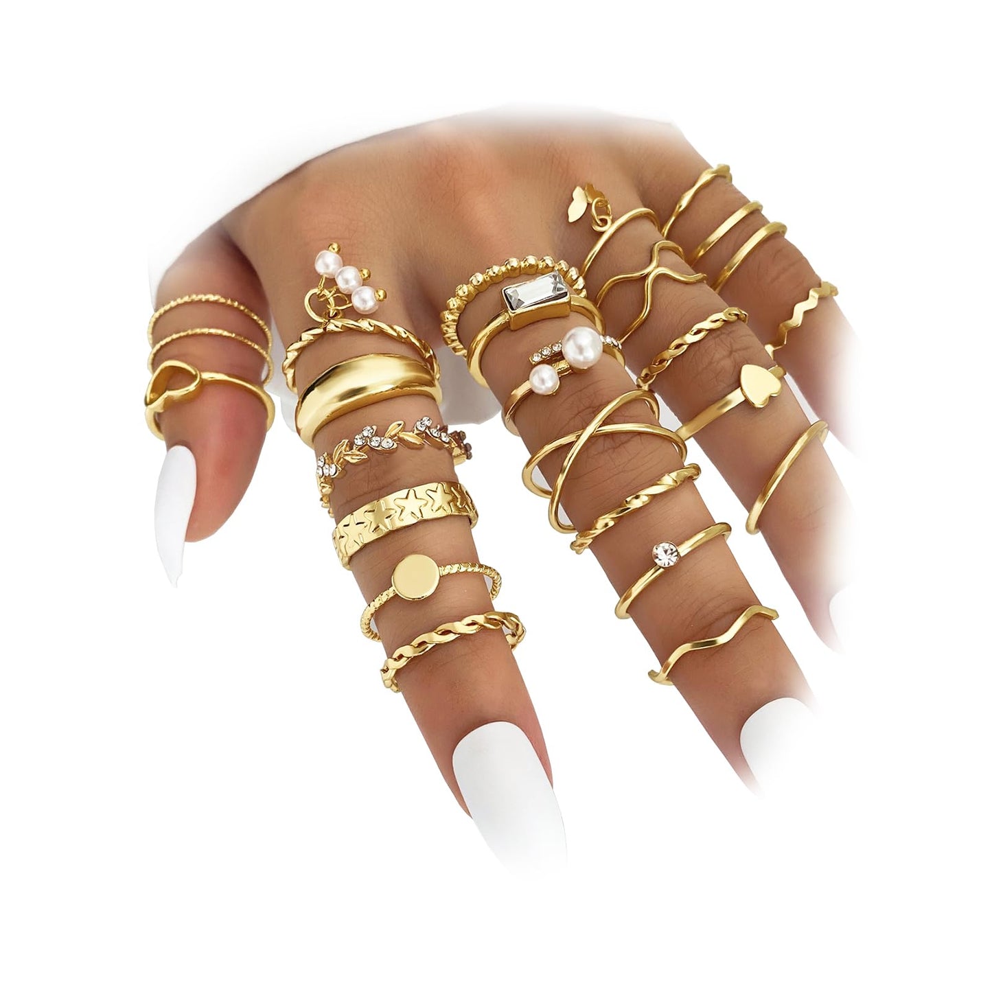 IFKM 24PCS Gold Knuckle Rings Set For Women Vintage Stackable Joint Finger Midi Rings Dainty Cubic Zirconia Crystal Simple Twist Hollow Cute Rings Pack Jewelry Gift (Heart's Voice, Gold)