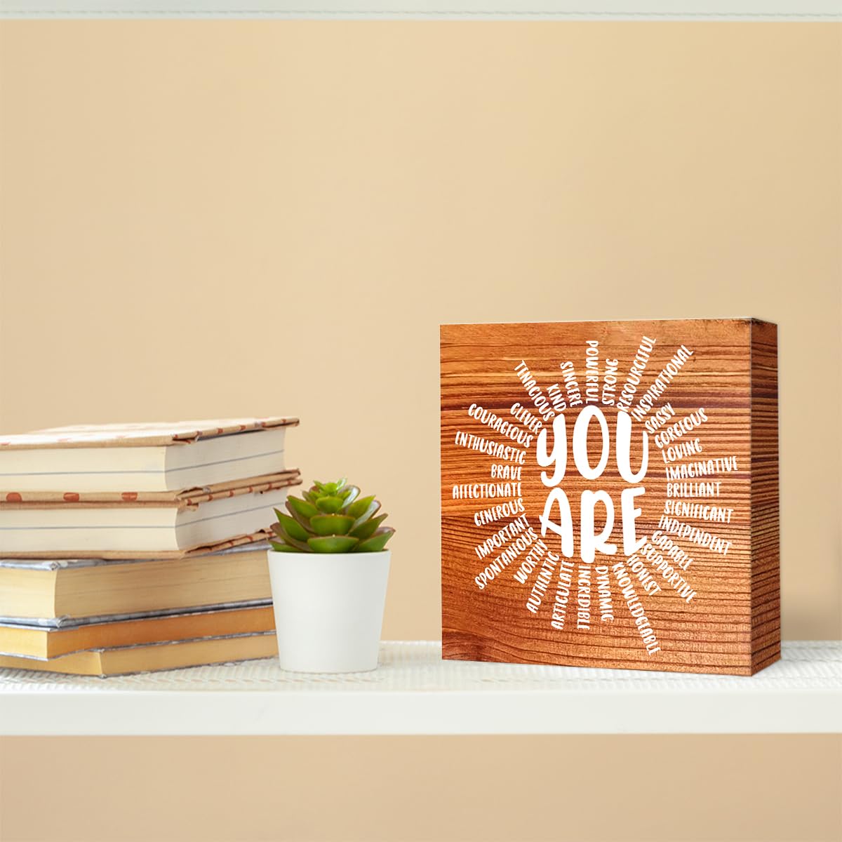 Inspirational Wood Box Sign You Are Sun Wooden Block Signs Motivational Quote Desk Décor for Home Office Bedroom Table Décor-Rustic Positive Desk Decor