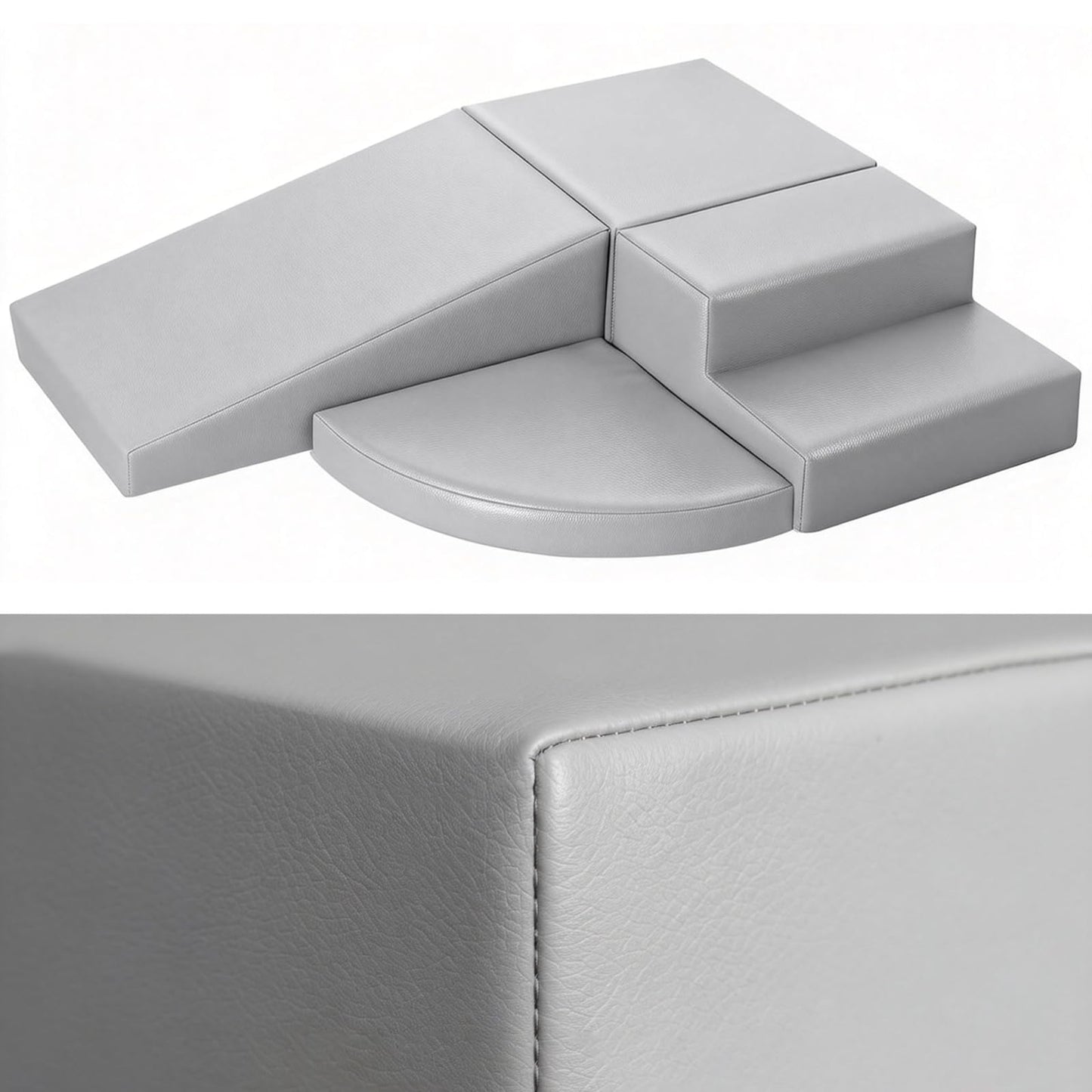 4-Piece PU Leather Baby Foam Climbing Blocks for Toddlers - Soft Play Climbing Toys for Toddlers - Foam Climbing Set for Crawling and Sliding Indoor (Gray)