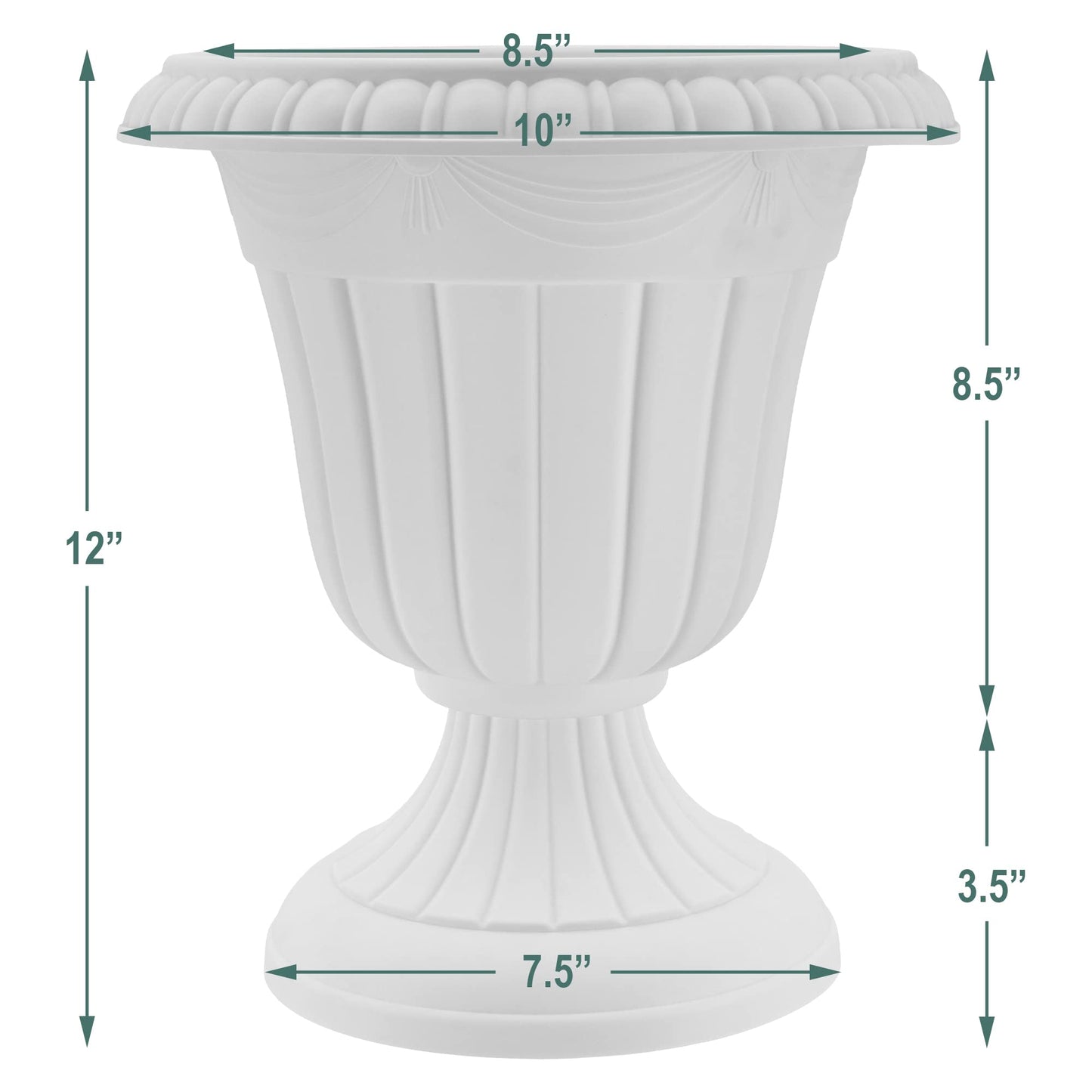 Arcadia Garden Products PL20SL Classic Traditional Plastic Urn Planter Indoor/Outdoor, 10" x 12", Brushed Silver