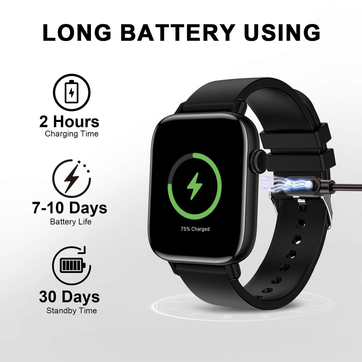 FTTMWTAG Smart Watch for Android iPhone-Call Receive/Dial/Read Message/AI Control-1.9" HD Screen-IP67 Waterproof Fitness Smartwatch-Blood Pressure/Heart Rate/SpO2/Sleep Monitor（Stone Black）