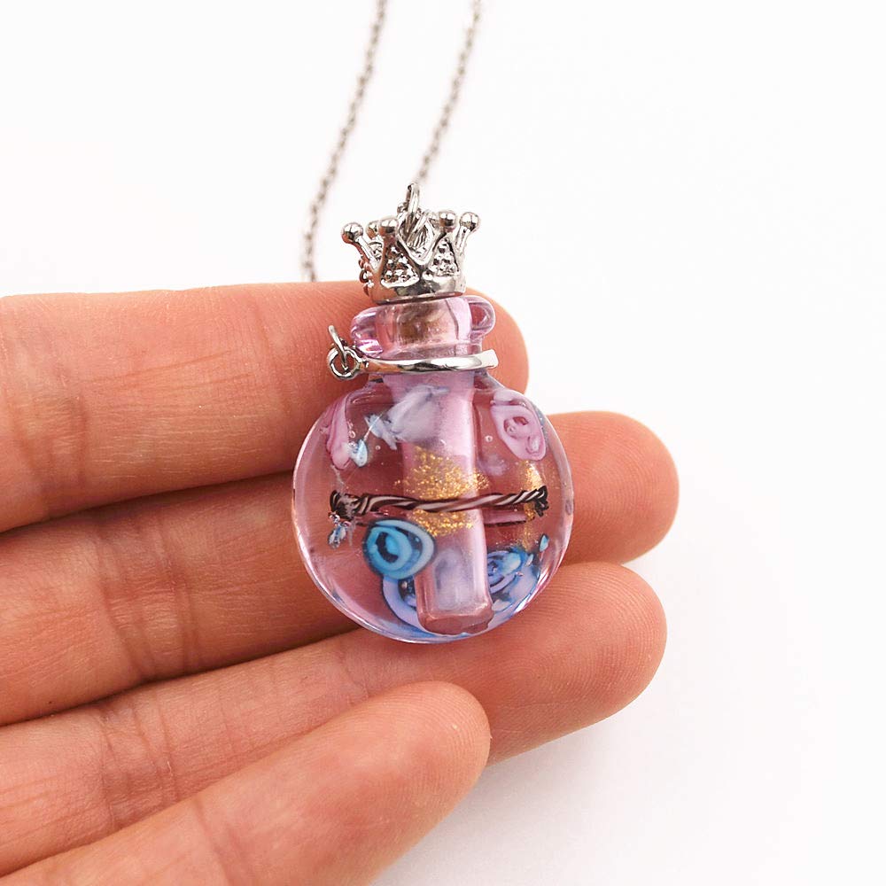 Stainless Steel Colored Glass Pendant Necklace Diffuser Perfume Pendant Aromatherapy Charms (Green)