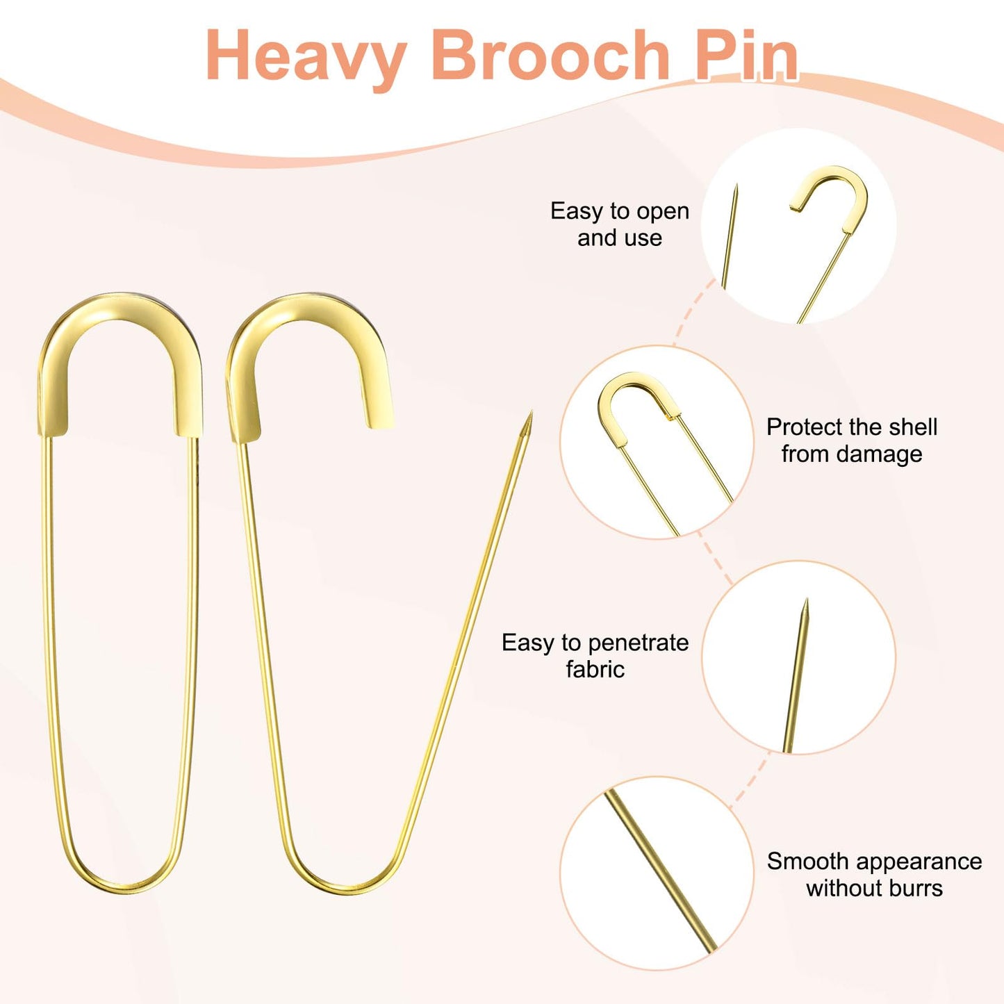M METERXITY 10-Pack Large Safety Pin, 3.15 in(80mm) Zinc Alloy Heavy Brooch Pin for Sewing Clothes/Costume/Skirts Garments/Craft Supplies, Decorative Safety Pins [Gold Tone]