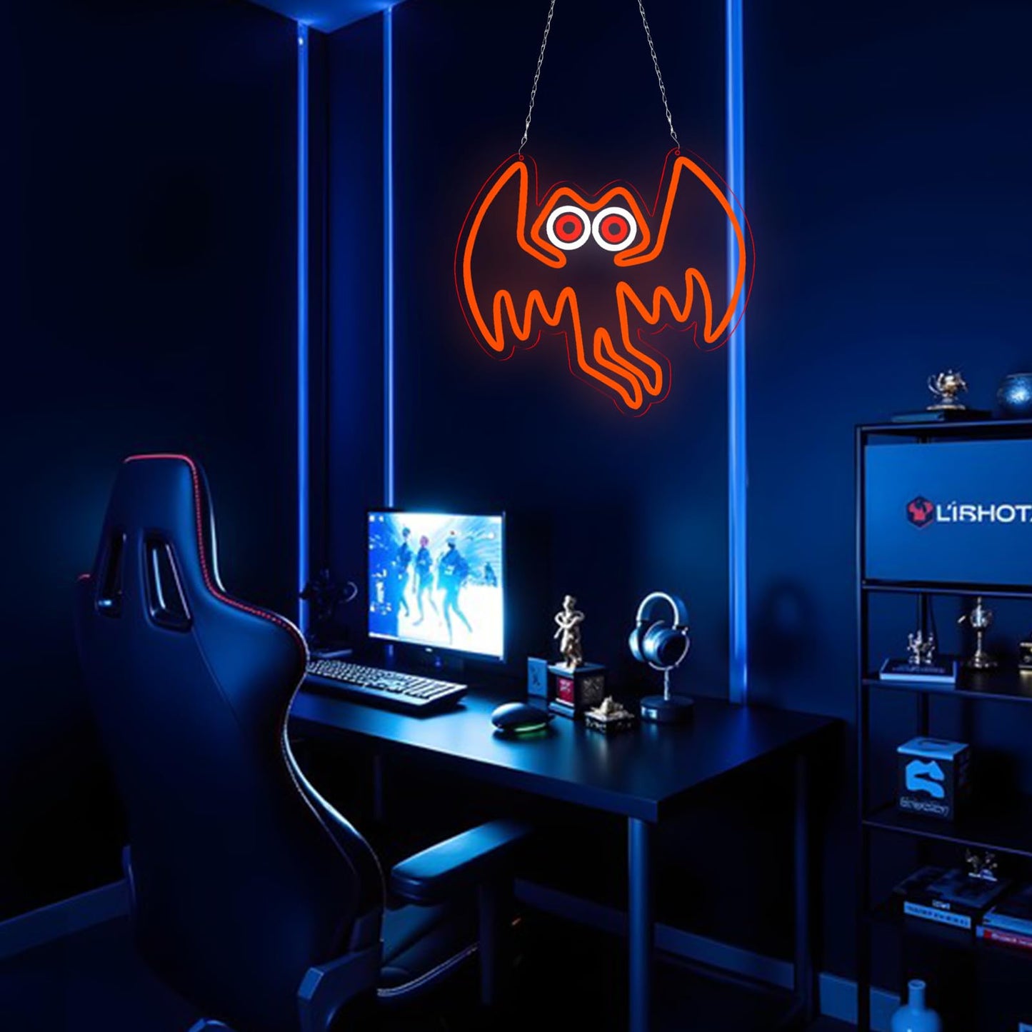 qbanziou Mothman Neon Signs for Wall Decor，Led Neon Light for Bedroom Office Party，Christmas Gifts for Children
