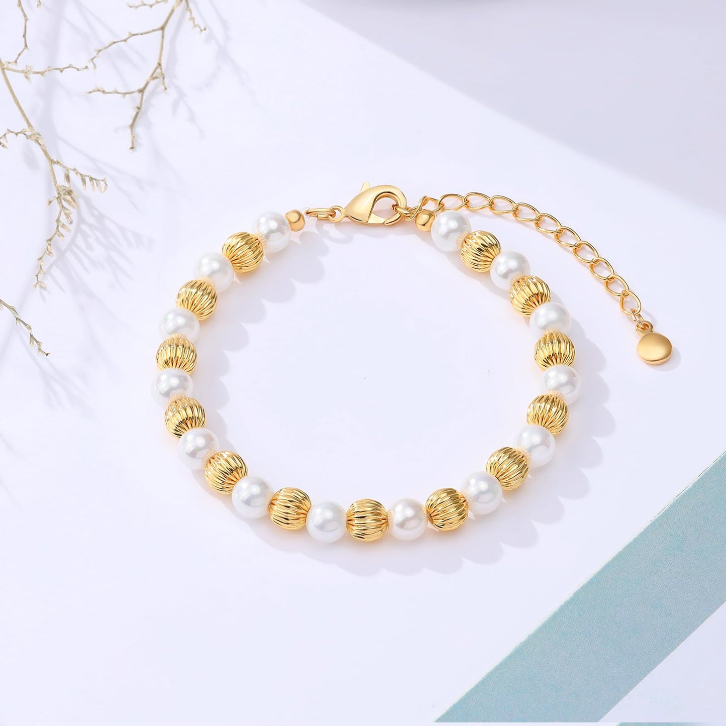 LCTrusttmor Gahna 18K Gold Plated Bangle Bracelet for Women, Non-Tarnish Stackable Nail Bracelets Set With Beaded, Dainty Adjustable Cubic Zirconia Snake Chain With Pearl Crystal Beaded, Trendy Jewelry Mother's Day Birthday Gifts for Lover Mom Her