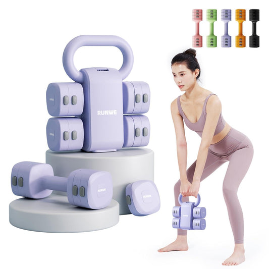 Lightweight Adjustable Dumbbell Kettlebell Set - 4 in 1 Free Weight Set with Kettlebell Grip Converter, Each 2.2 3.3 4.4 5.5lb Quick Change Weight Women Dumbbell Set for Small Spaces Home Gym