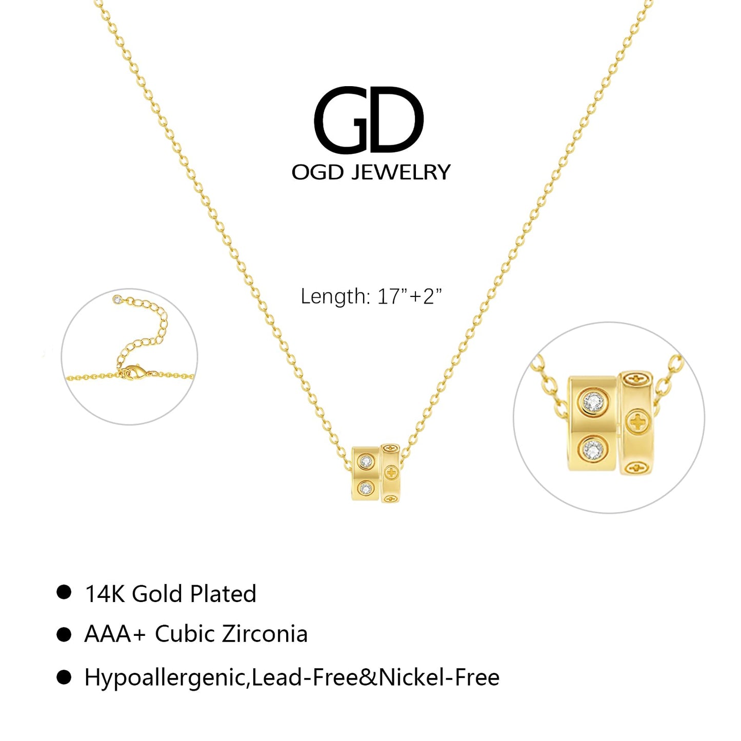 OGD Gold Necklace for Women 14K Gold Plated Trendy CZ Charms Dainty Circle Rondelle Pendant Choker Necklace for Women Two-Toned Cubic Zirconia collar Necklace Hypoallergenic Delicate Jewelry
