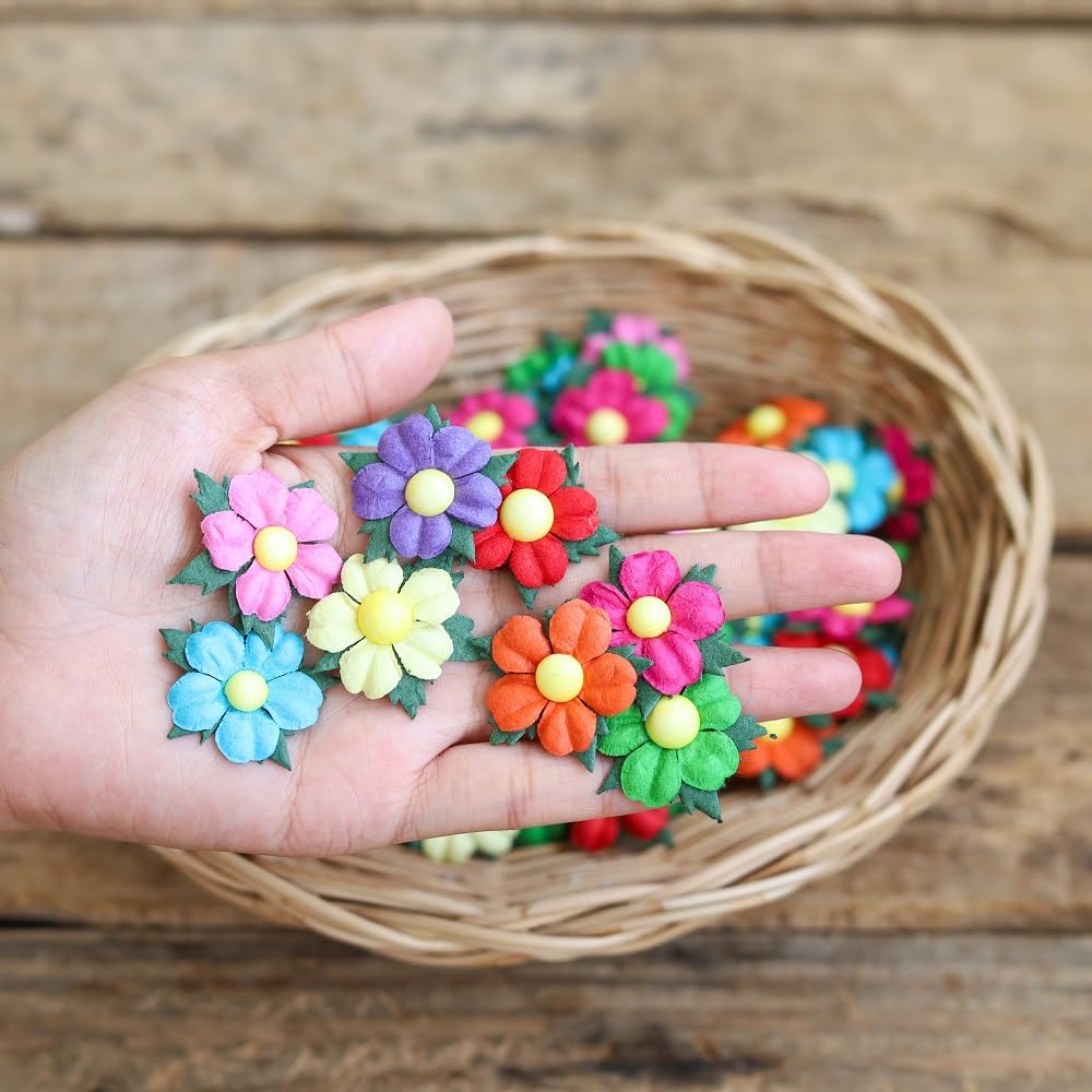 DUONGJAIS BRAND Handmade 100 Pcs Lovely Mulberry Paper Flowers 30x30mm Scrapbooking Wedding DIY Craft Supplies Card Paper Flowers Craft Projects Artificial Flowers. (.10 Colors..)