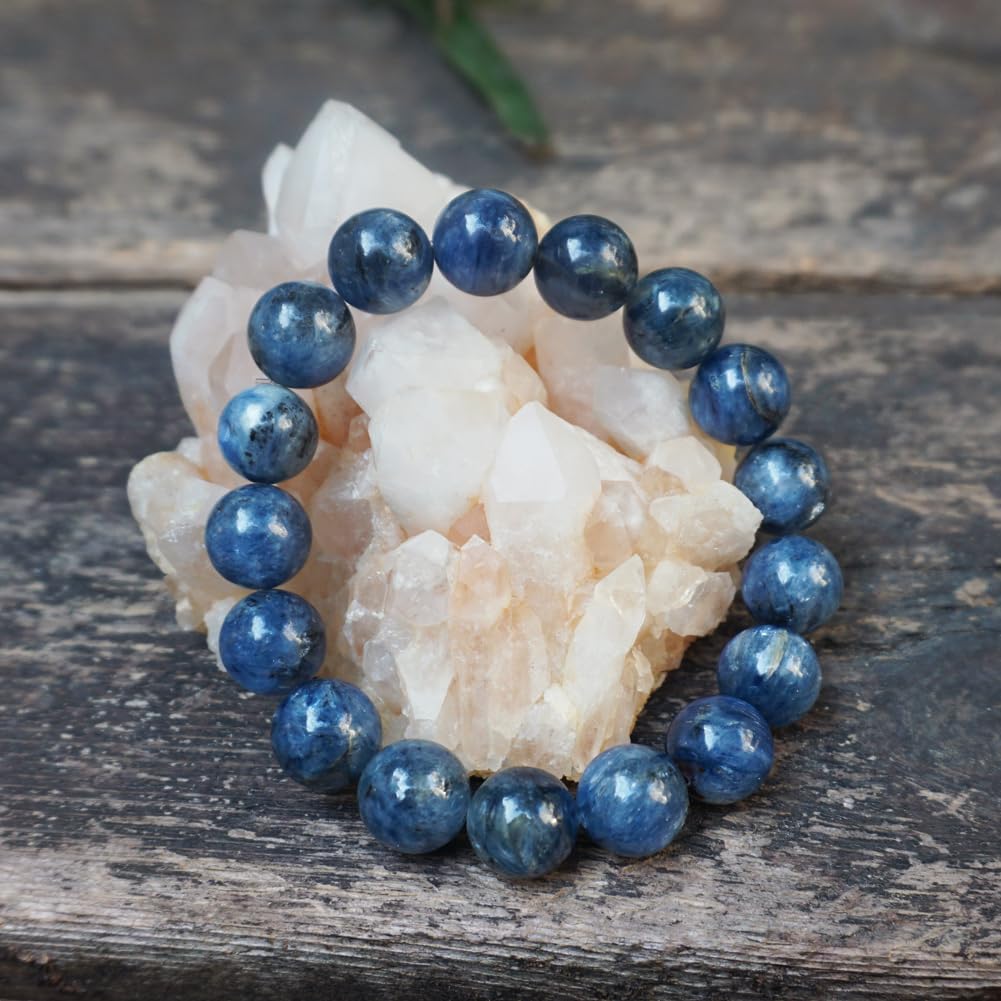TaHLga Kyanite Bracelet 12MM for Women Men Beads | Control of Your Life - Fits for About 8" Wrist | Anxiety & Stress Relief | Absorb Negative Energy | Gift