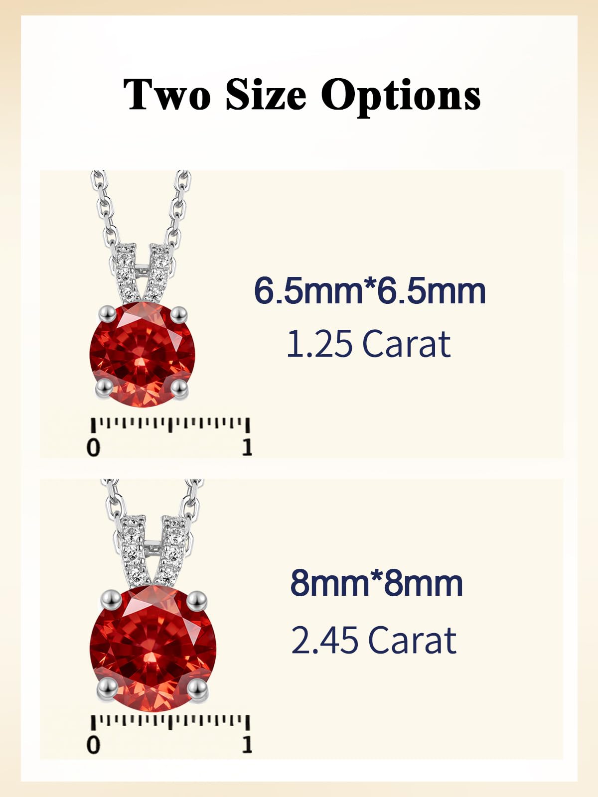 CYW 1 Carat Red Ruby Small Round Necklace for Women 925 Sterling Silver Solitaire Pendant Necklace