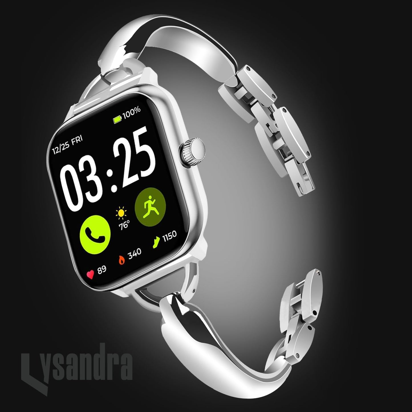 LYSANDRA Compatible for Spade & Co Health Smartwatch 4 Bands, stainless steel Shiny Fancy Wristband, Stylish Replacement Slim Strap Compatible for Spade & Co Health Smartwatch 4 (Silvery)