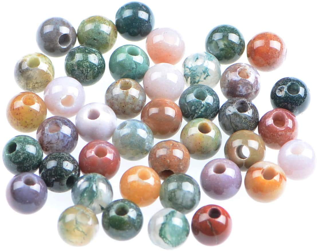 AD Beads Natural Gemstone 8mm Round Loose Beads Big Hole 2.5mm Sized 40pcs (Indian Agate)