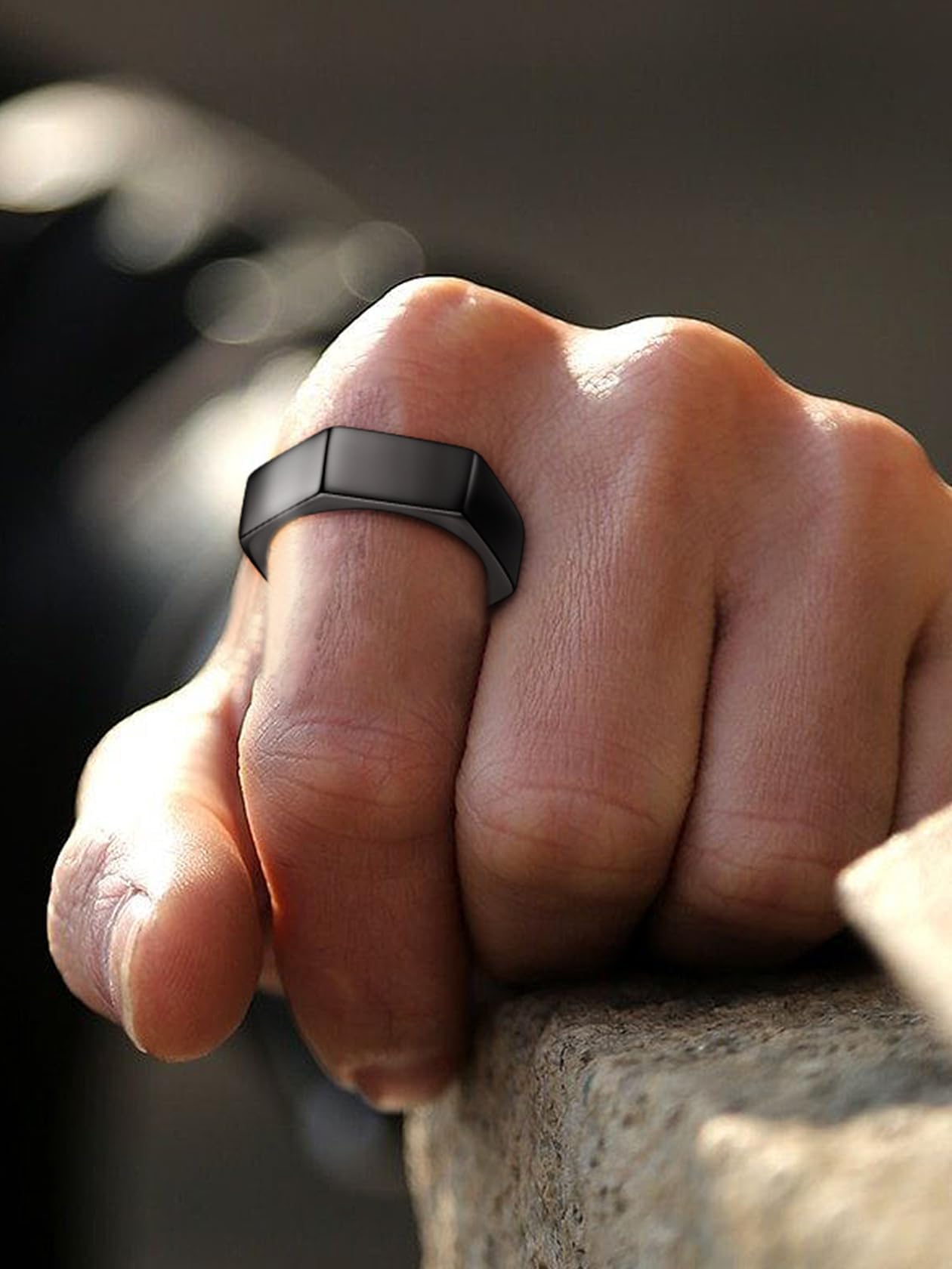 ChainsHouse Black Biker Ring Stainless Steel Jewelry Size 14 Punk Hexagon Geometric Band Rings