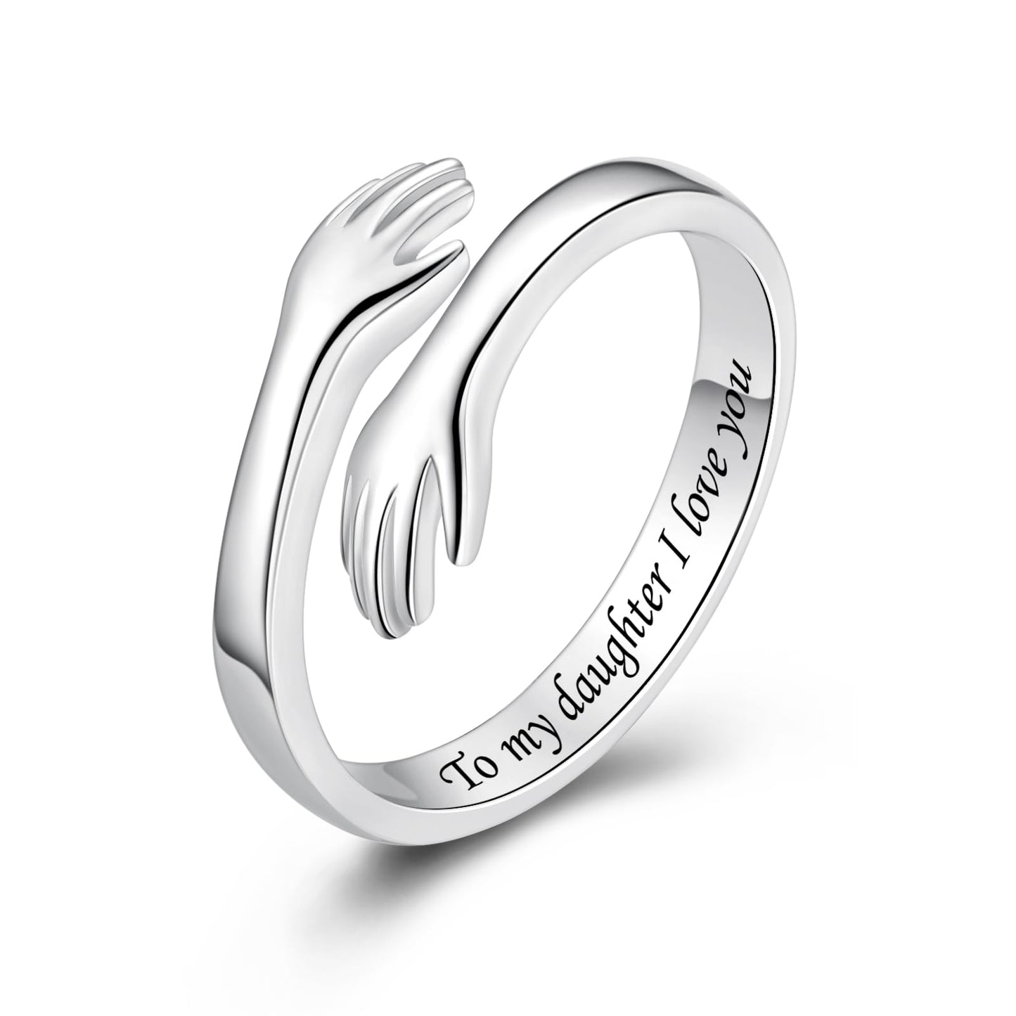 ACJFA Hug Rings for Women Sterling Silver Adjustable Ring for Women Daughter Hand Ring Jewelry for Birthday Gifts Holiday Gift (To my daughter I love you)
