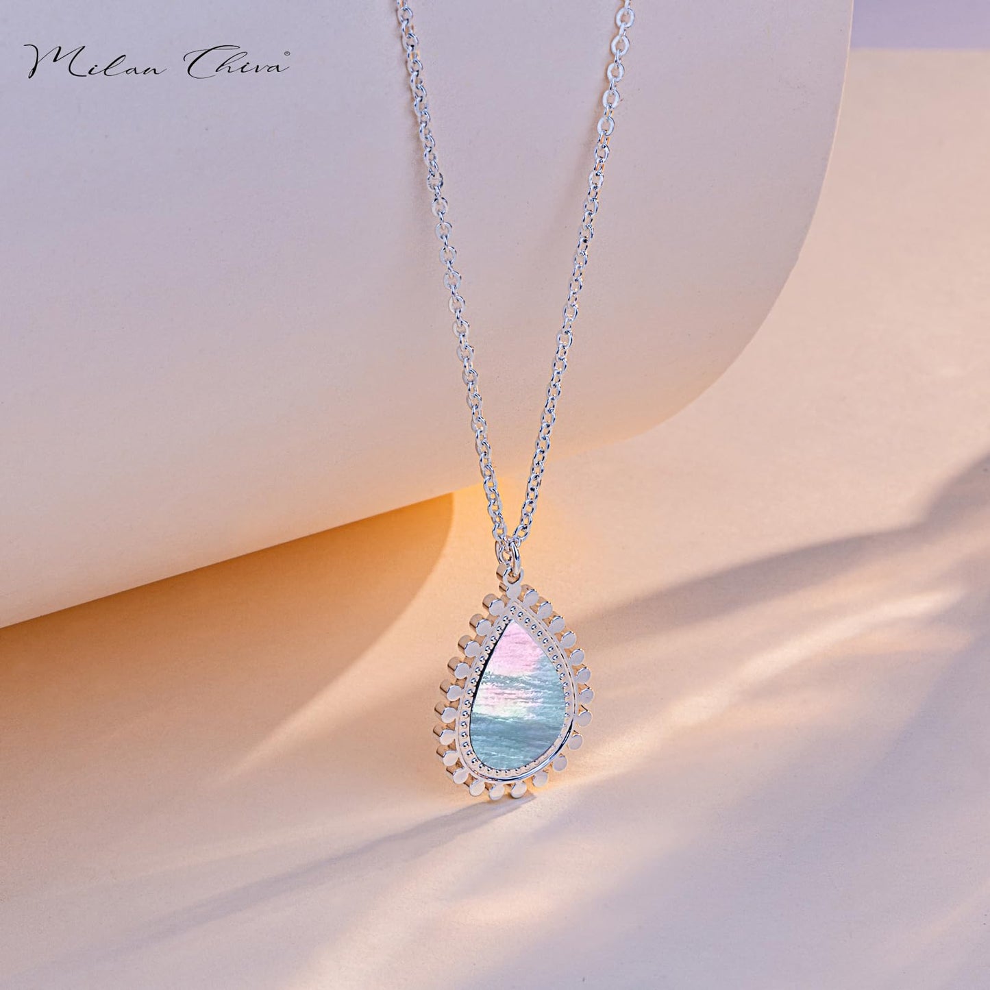 Milan Chiva 14K Gold Plated Mother of Pearl Stacked Necklace for Women, Dainty Trendy Non Tarnish Double Side Rectangle Pendant Charm Necklaces Fashion Jewelry for Women Waterproof MNS-1049GD