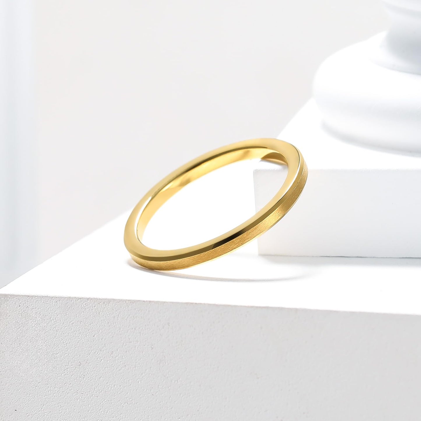 King Will 2mm Gold Tungsten Wedding Band Basic Wedding Ring For Men with Brushed Matte Surface Beveled Polished Edge Comfort Fit 14