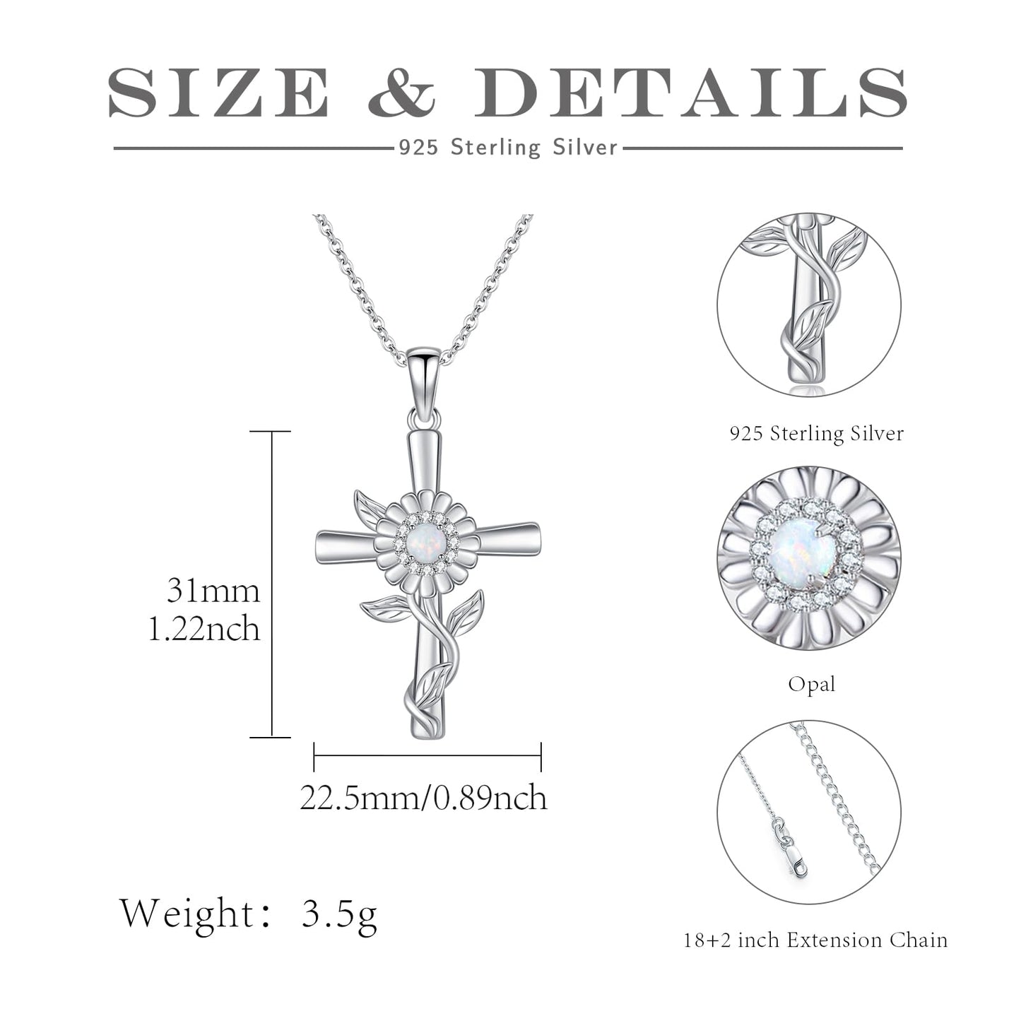 MOPOPOK Daisy Cross Necklace 925 Sterling Silver Daisy Pendant Necklace Cross jewelry Gift for Women Mom Daughter