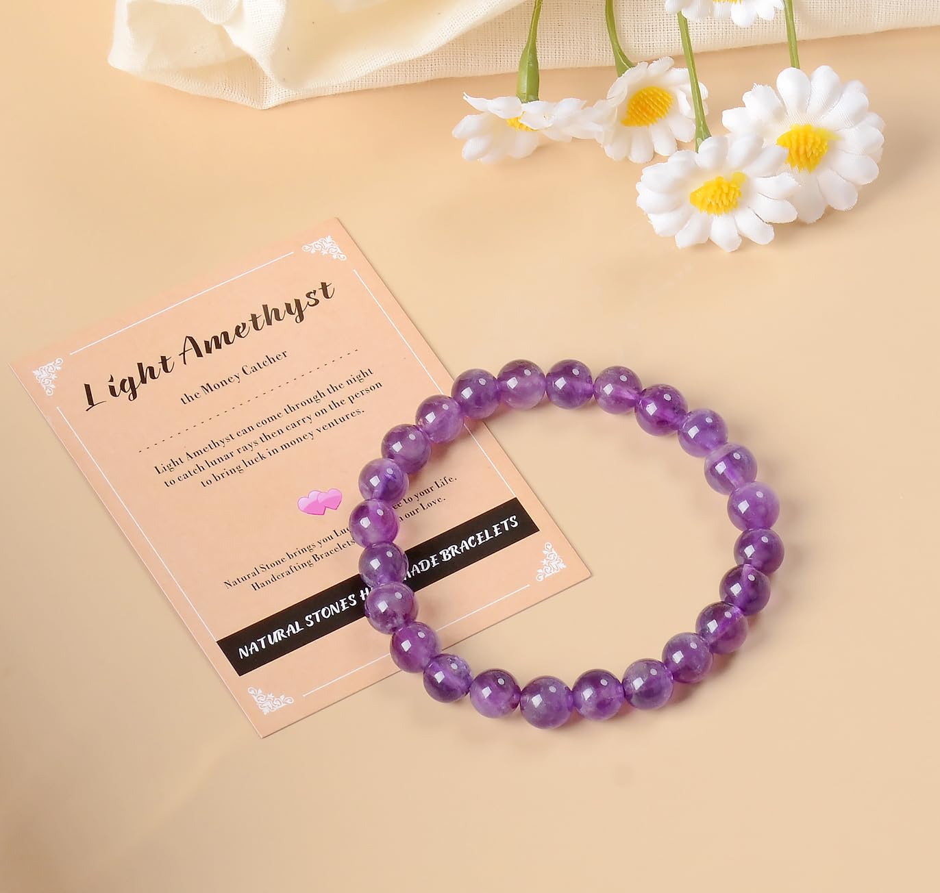AD Beads Handmade Gemstone Stretch Elastic Bracelet Crystal Healing Reiki Nature's Beauty and Spiritual Essence Unisex (6mm, Purple Amethyst)