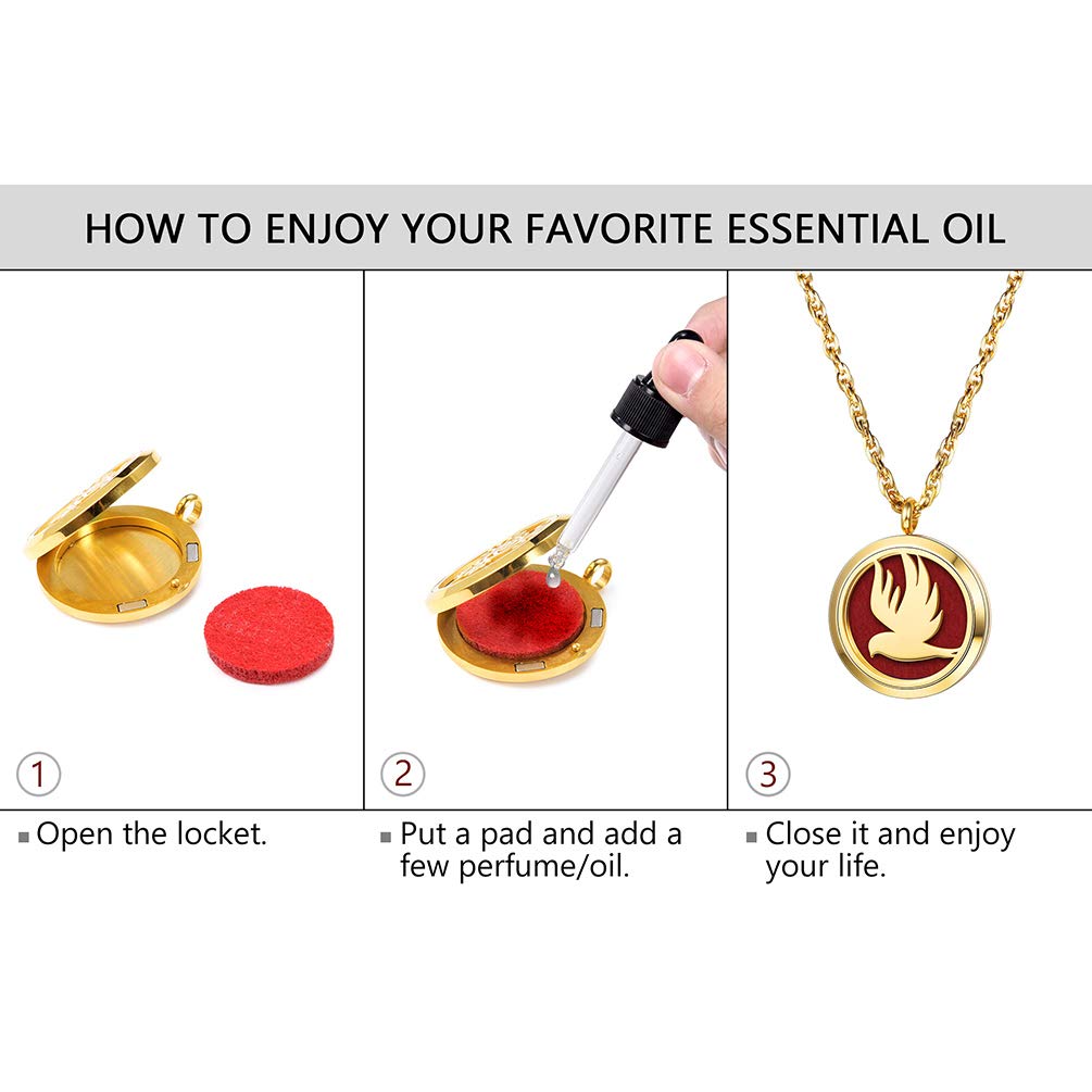 Flying Bird Diffuser Necklace Black Perfume Locket Aromatherapy Necklace Stainless Steel Essential Oil Diffuser Women Jewelry