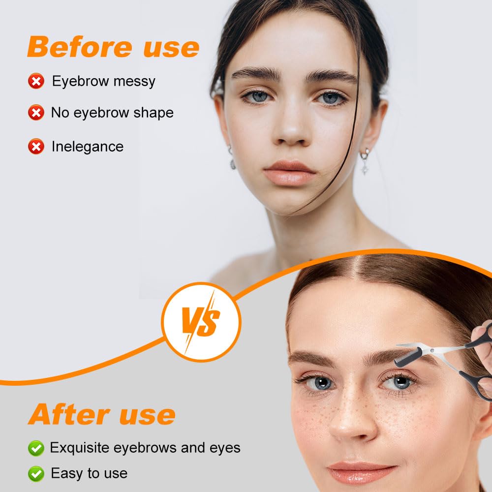 3PCS Eyebrow Trimmer Scissor, 2024 New Eyebrow Scissors with Comb Precision Eyebrow Trimming Scissors, Non-Slip Eyebrow Cutter Hair Removal Eyebrow Scissors Makeup Tool for Men Women (Style 2)