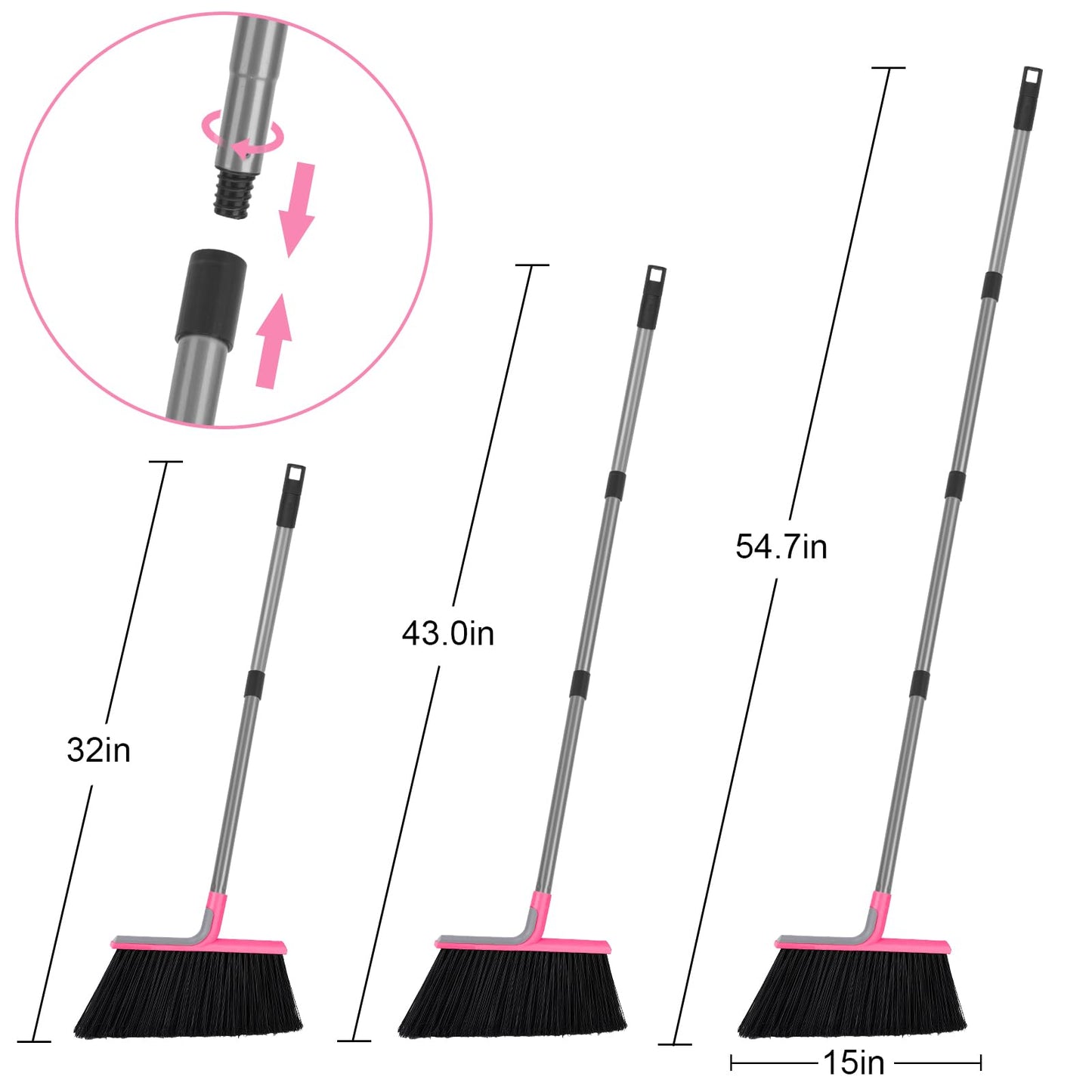 KeFanta Heavy Duty Broom, Outdoor Broom with 54.7" Long Handle, Commercial Brooms for Sweeping Outdoor Concrete Courtyard Garage Patio Indoor Home Floor Kitchen Office Lobby
