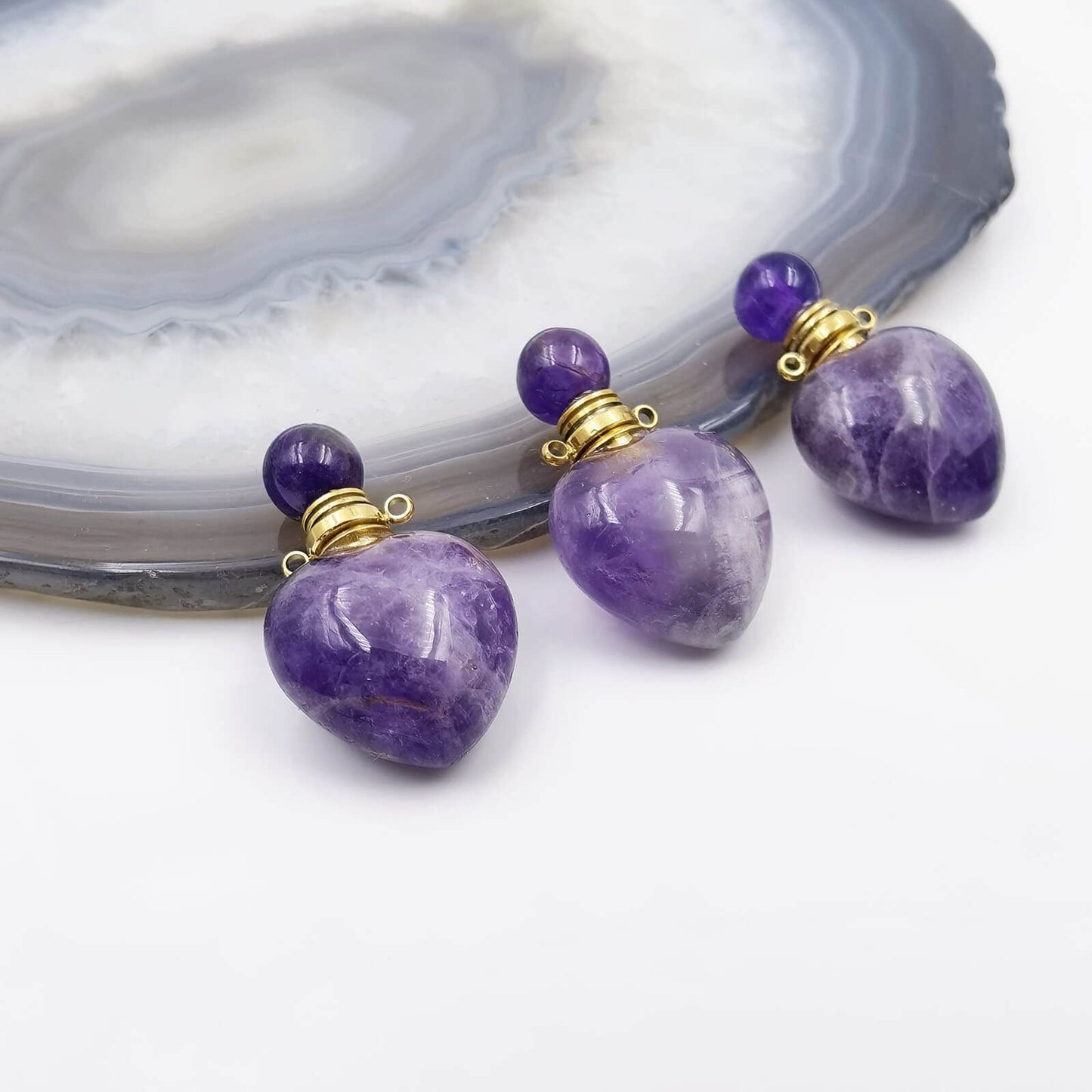 Ladywowu Perfume Bottle Necklace Heart Shape, Amethyst Necklace Healing Crystal for Women, Essential Oil Diffuser Bottle Necklace Jewelry, Gemstone Heart Vial Necklaces for Liquid (Amethyst)