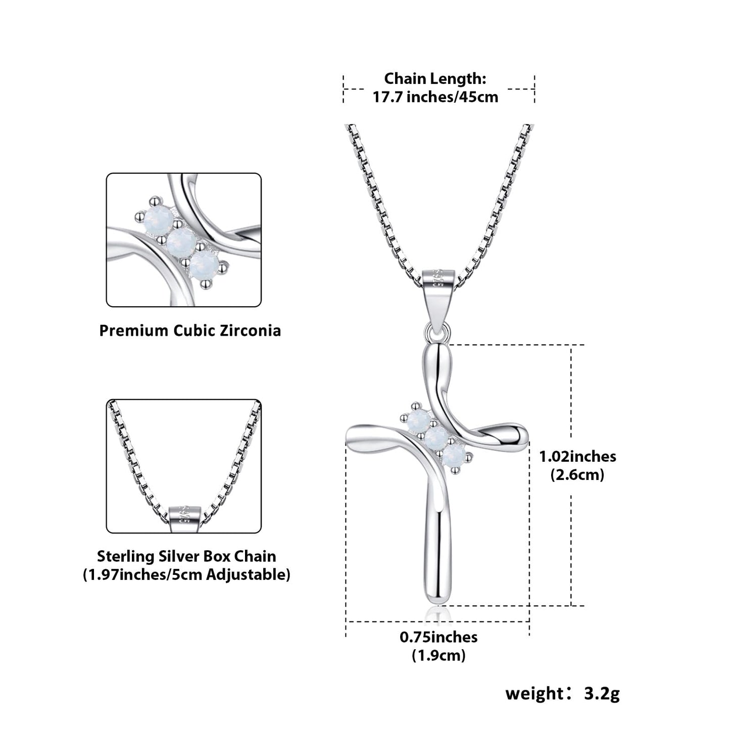 EVERU 925 Sterling Silver Cross Necklace for Women March Birthstone Necklace with Cubic Zirconia Aquamarine Cross Pendant Blue Jewelry Ideal Gift