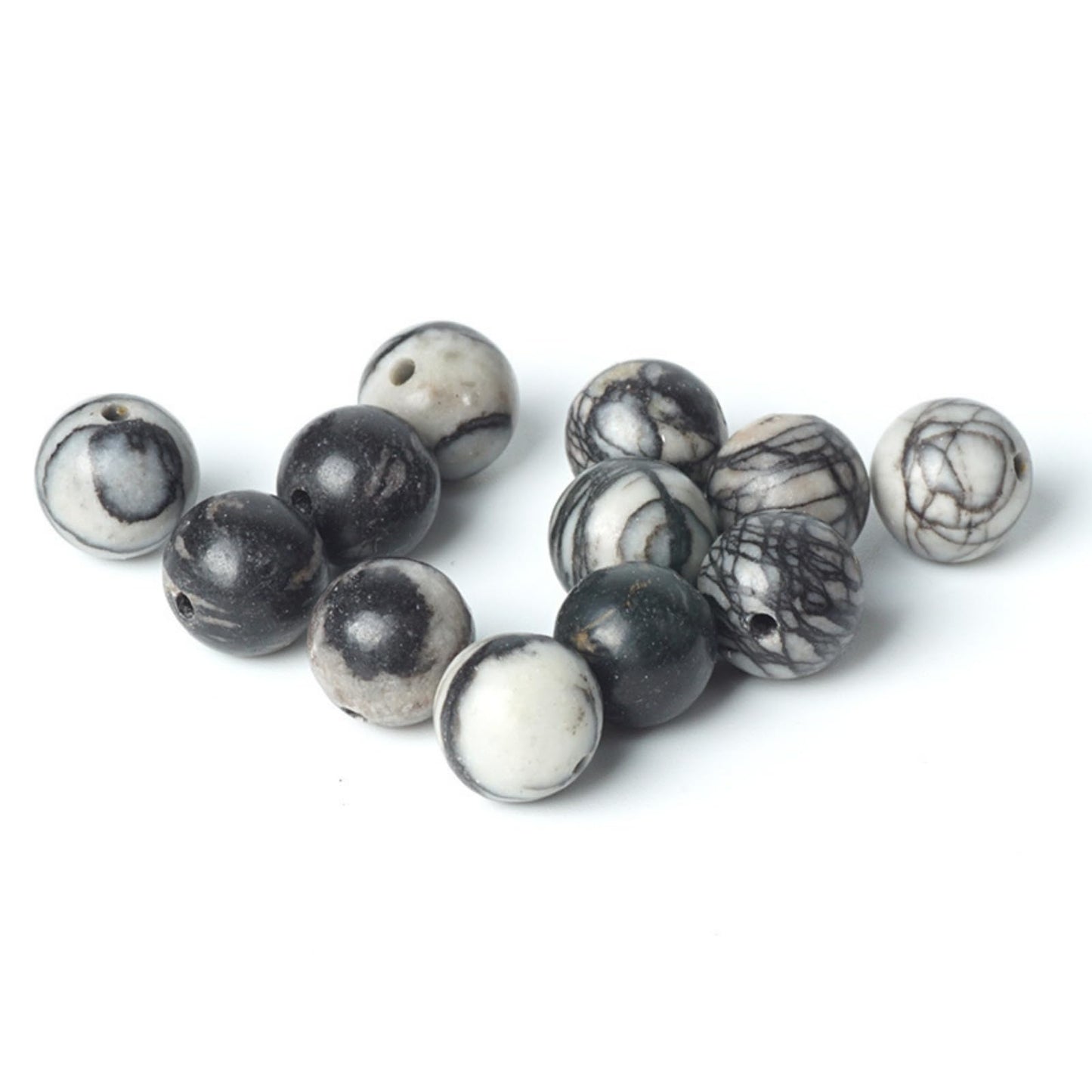 100Pcs Natural Stone 8mm Black Network Round Loose Gemstone Energy Healing Beads Hole Size 1mm DIY Smooth Beads for Bracelet Necklace Earrings Jewelry Making
